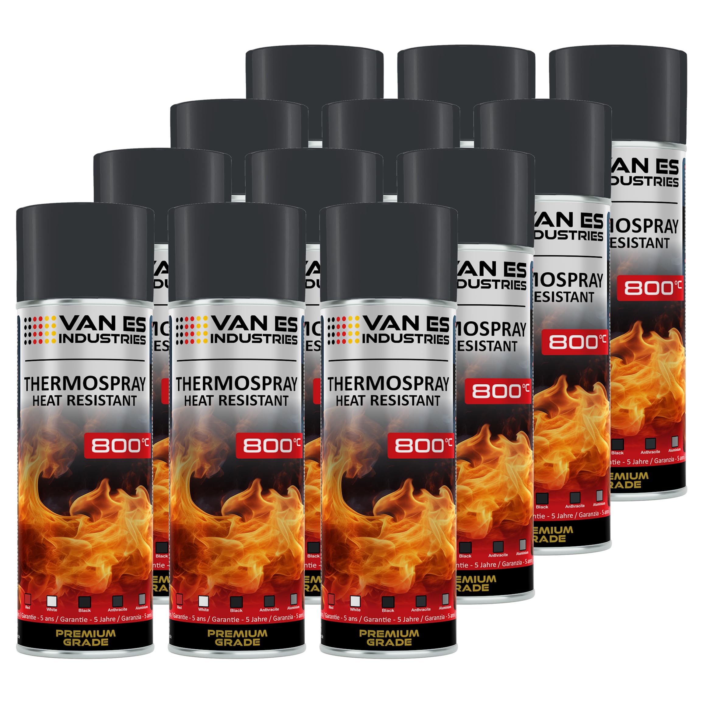 VE-INDUSTRIES 12x Ofenlack Ofenfarbe hitzebeständiger Thermolack 800°C Anthrazit 400 ml