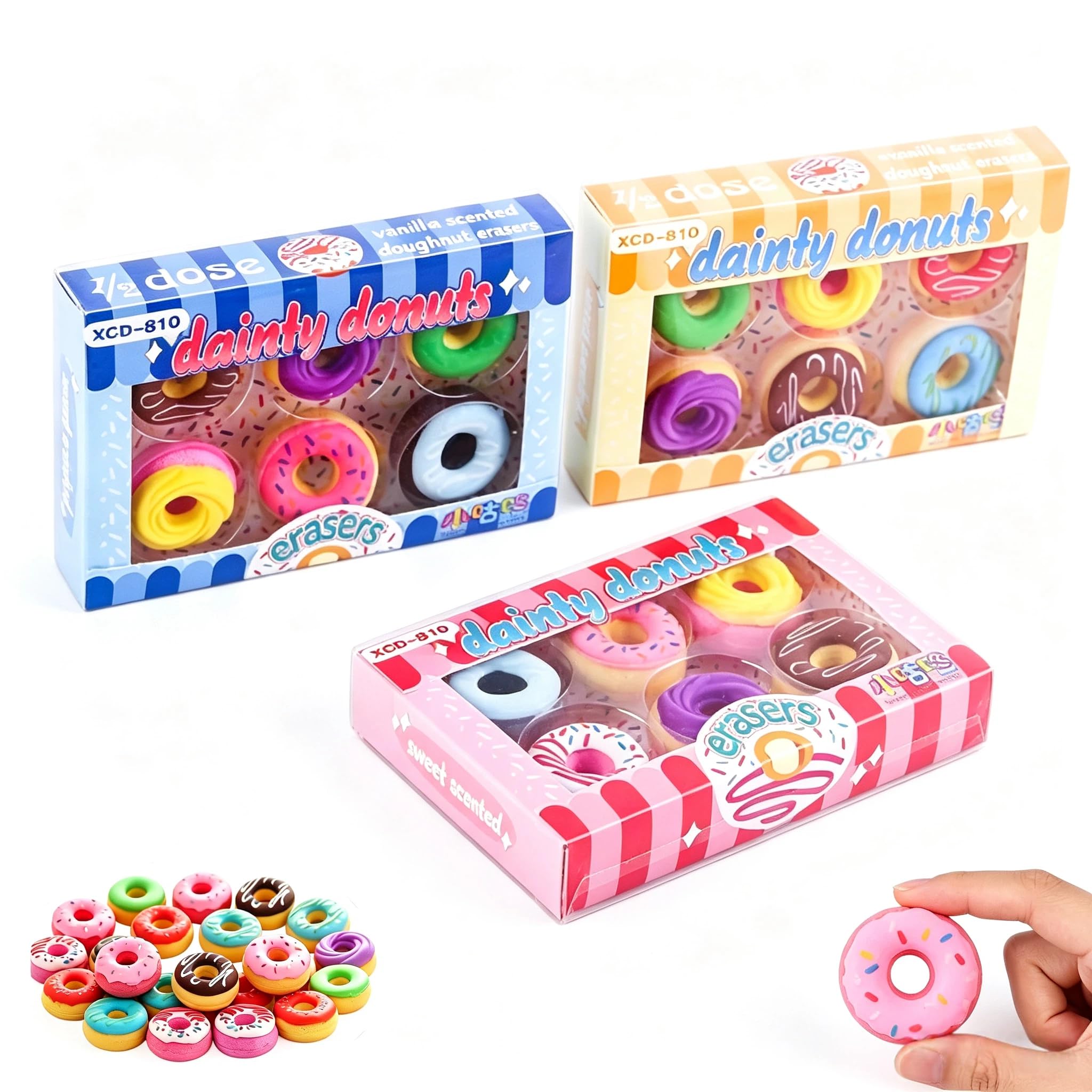 Doughnut Erasers 3 Boxes Set, Donut Pencil Erasers, Student Prize