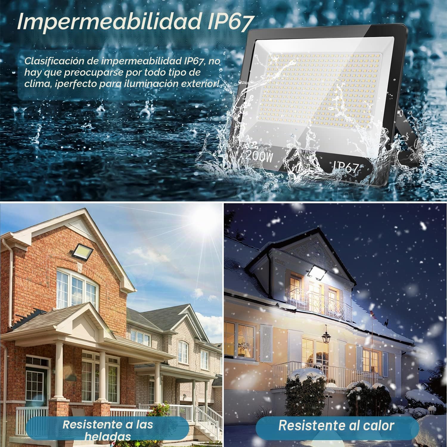 Focos LED Exterior 200W 20000LM 6500K Luces LED Exterior 1 Piezas | 6500K Super Brillante Blanco Frío Luz LED Exterior, IP67 Impermeable Potente Lampara LED para Jardín, Terraza, Garaje, Taller