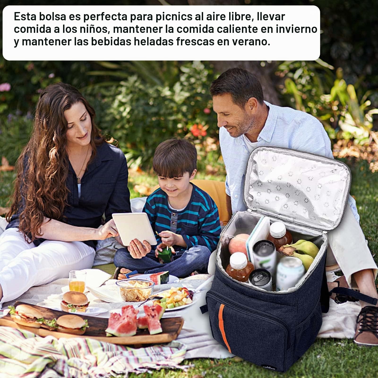 Mochila Nevera Isotérmica 23L - Bolsa Térmica Impermeable Grande para Picnic, Almuerzo, Playa, Camping y Senderismo - Refrigeración (Azul)