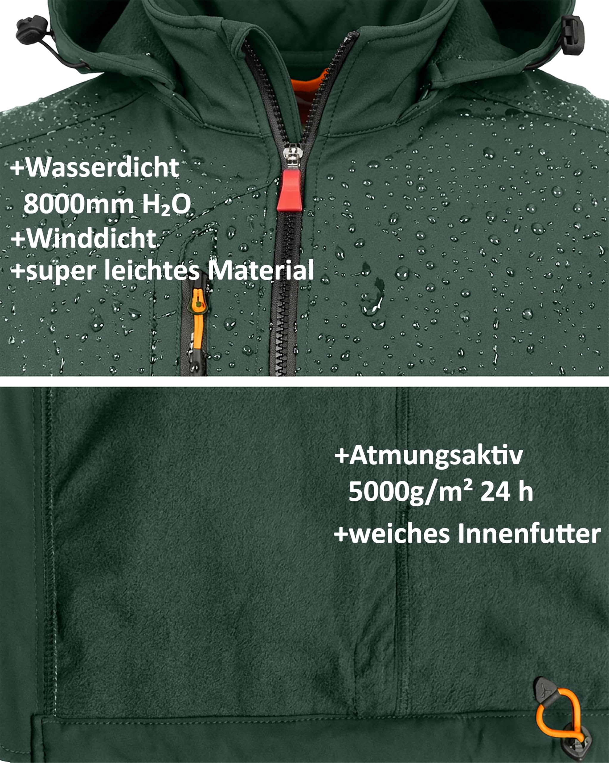 Herren leichte Softshelljacke - wasserdicht & atmungsaktiv - Outdoorjacke mit abnehmbarer Kapuze - winddicht & Stretch - funktionale Wanderjacke mit vielen Taschen - Arbeitsjacke Größen S-5XL