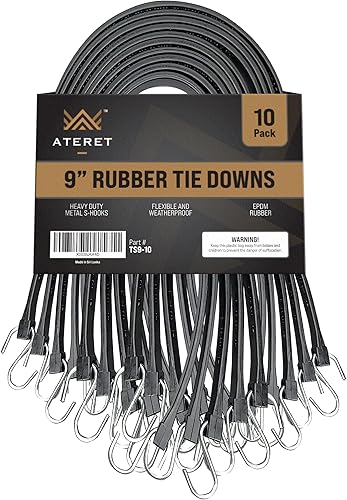 Paquete de 10 cordones elásticos de goma con ganchos I de 9 pulgadas, 14 pulgadas de estiramiento máximo, correas de amarre negras resistentes para