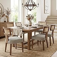 Vista 12 de HNY Juego de 6 sillas de comedor de estilo de mediados de siglo, con tapizado en tela de lino de estilo granja, respaldo curvo, para cocina