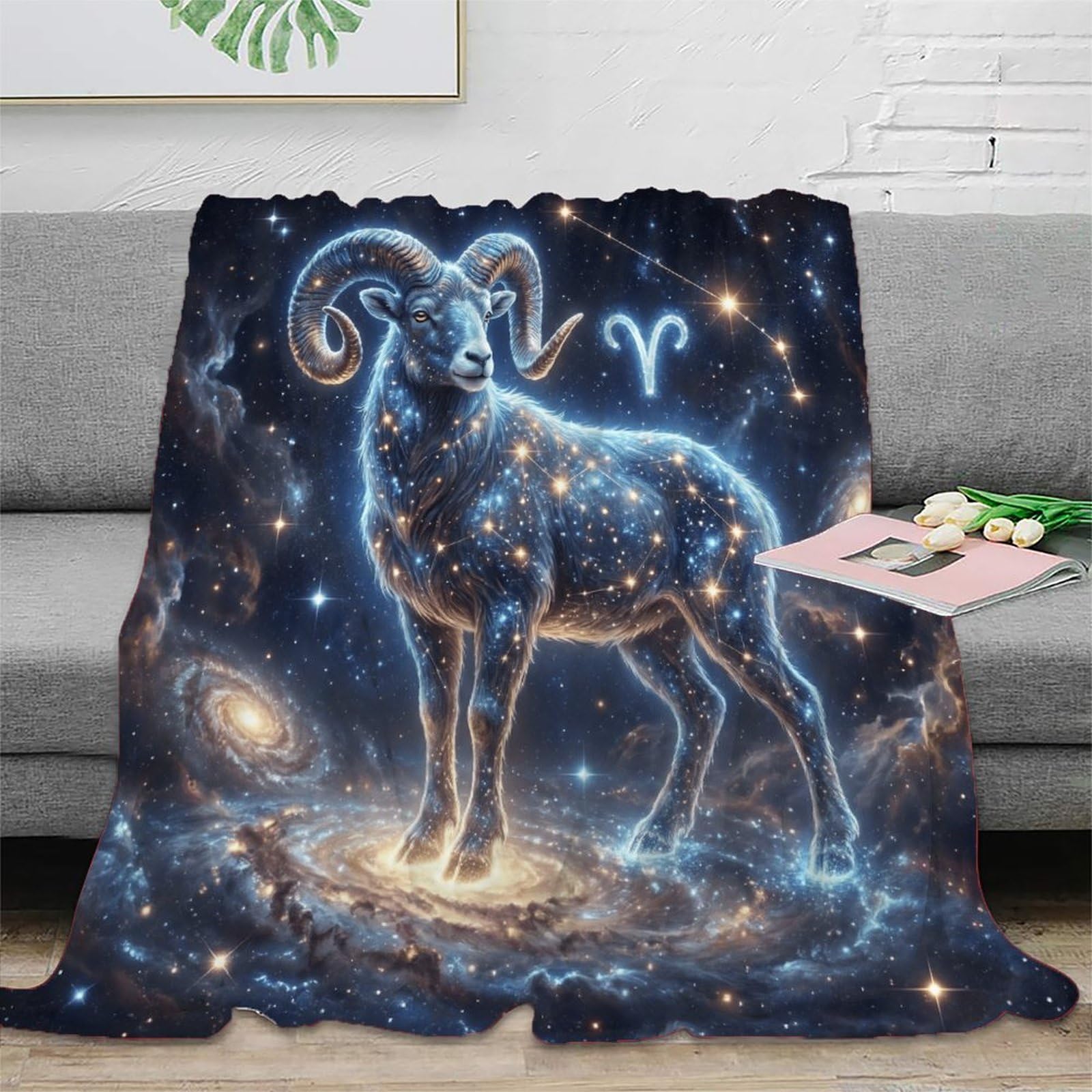 W7C8U2X3 Aries Zodiac Celestial for Flannel Throw Blanket, Couch Bed Travel