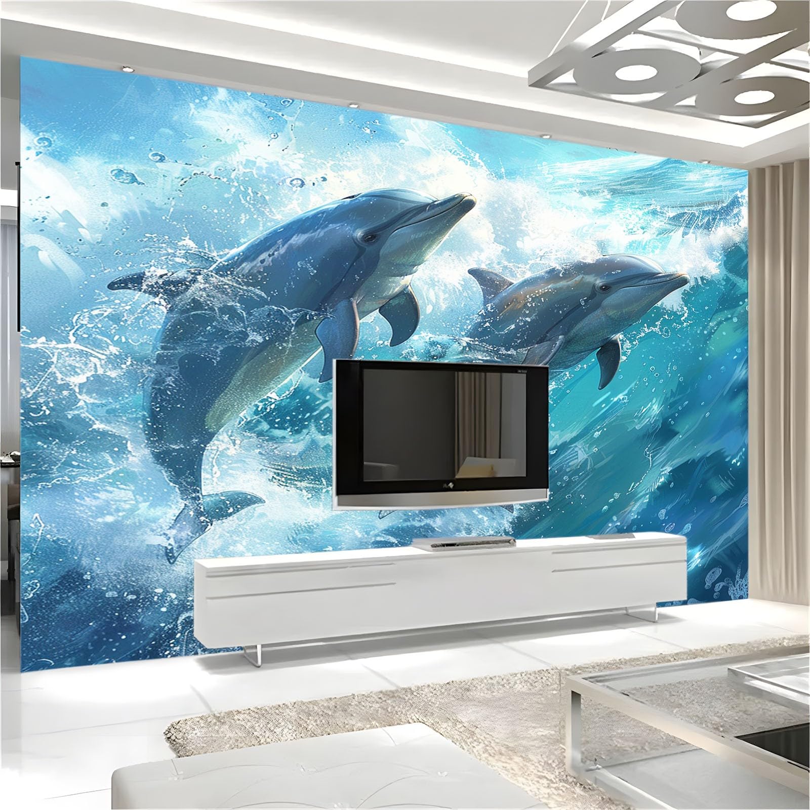 Poster Mural XXL Baleines Et Dauphins - Tapisserie Chambre Enfant, Tissu Polyester, 61-80 Cm