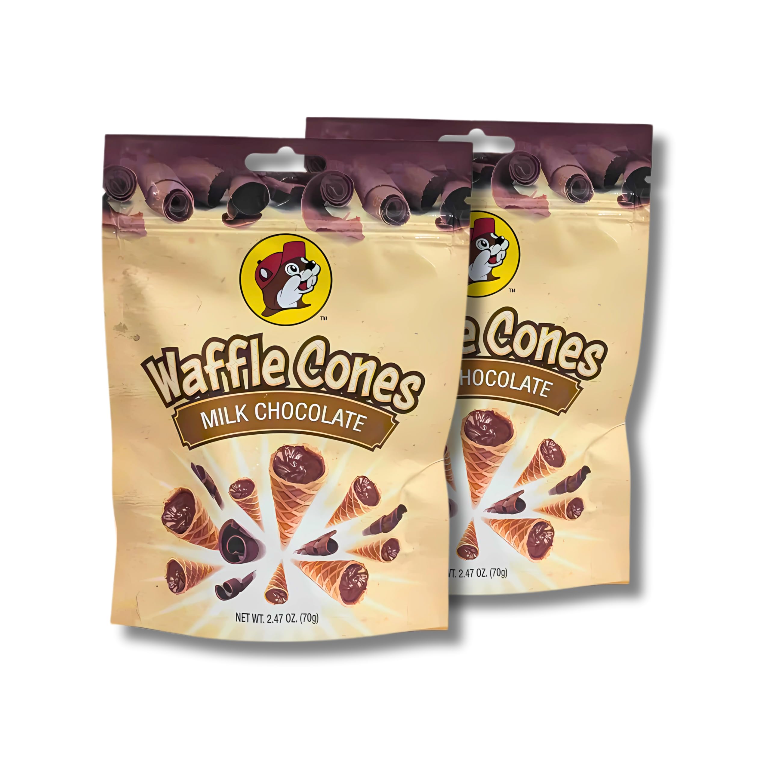 Buc-ee's Mini Chocolate Waffle Cones, 2 Pack | Chocolate Waffle Cones | Buc-ee's Snacks | Crispy Waffle Cone (Milk Chocolate (2 Pack))