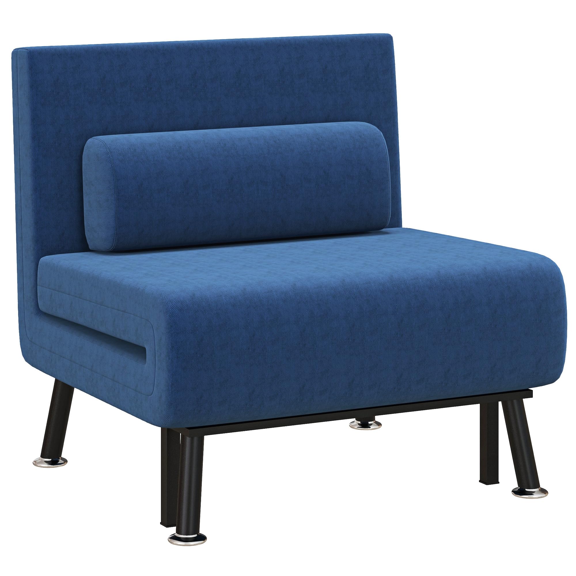 HOMCOM Sofá Cama de 1 Plaza 3 en 1 Sofá Cama Plegable Tapizado en Lino con Respaldo Ajustable de 5 Niveles y Almohada Acolchada para Oficina Dormitorio Salón 75x70x75 cm Azul Oscuro