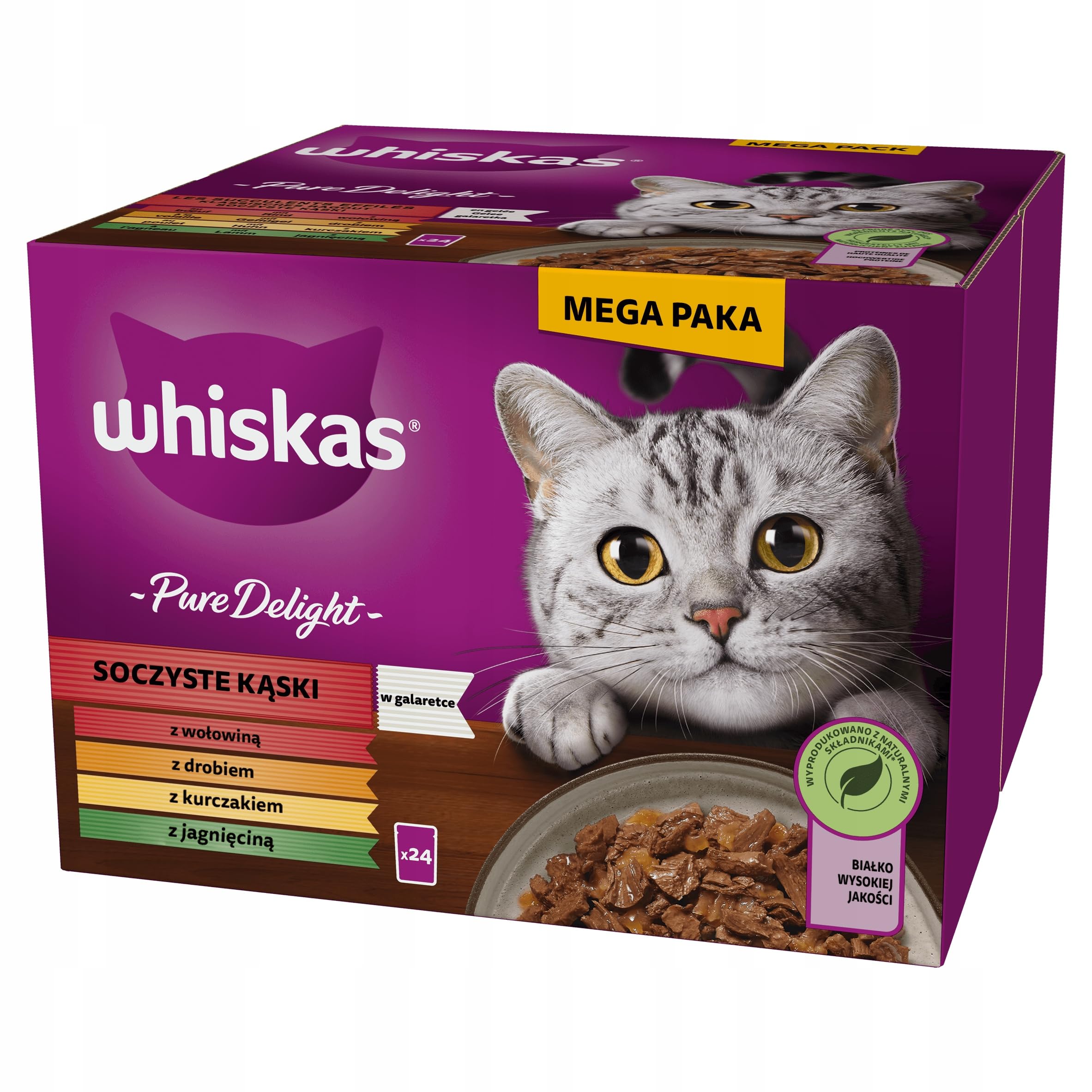 Whiskas Adult mix smaków mokra karma dla kota Tasty Mix Wybór Szefa Kuchni w sosie, Drobiowa uczta w sosie i Pure Delight w galaretce 144x85g