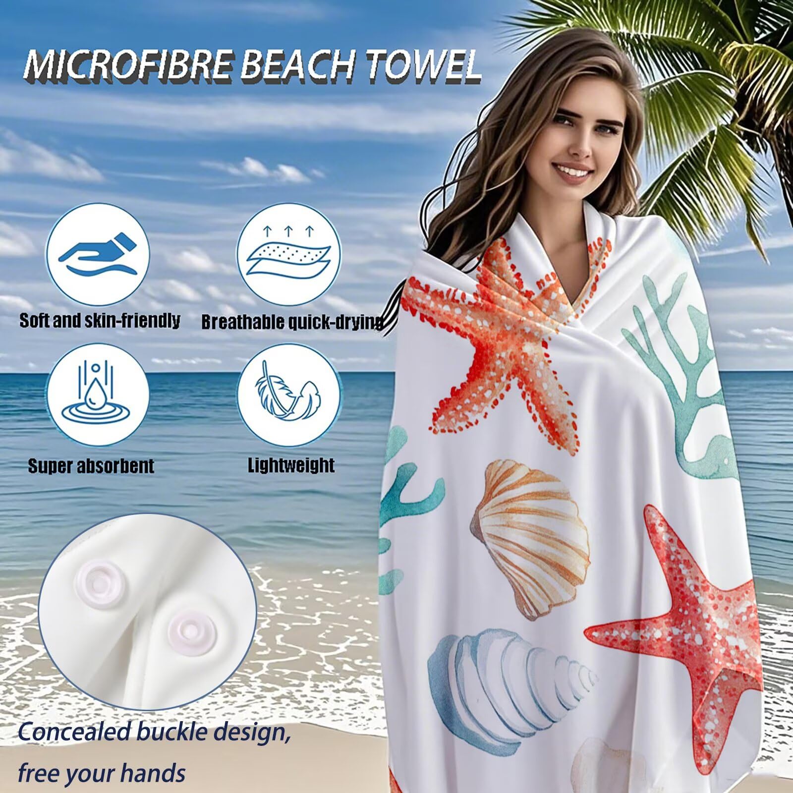 Telo Mare Microfibra, Telo Mare Grande 200 x 100 cm Set da 2, Antisabbia Asciugatura Rapida Assorbente Salvietta da Spiaggia Asciugamano per Palestra Piscina Viaggi Sport Picnic, Stella marina Q-792