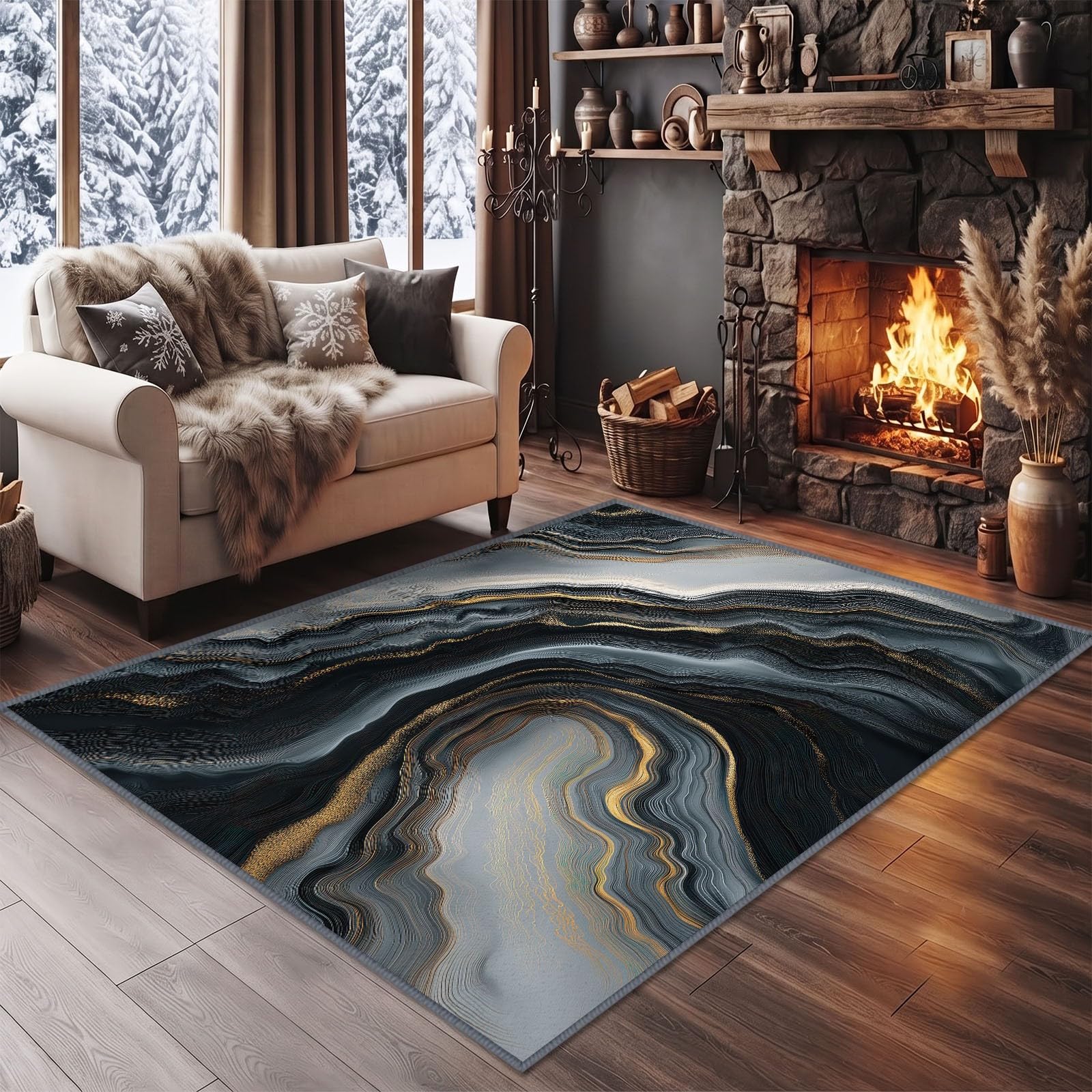 Alfombra de mármol blanco y negro de 140 x 200 cm, alfombra de lujo abstracta lavable para sala de estar, alfombra antideslizante de pelo bajo, alfombra de interior para dormitorio, sala de juegos