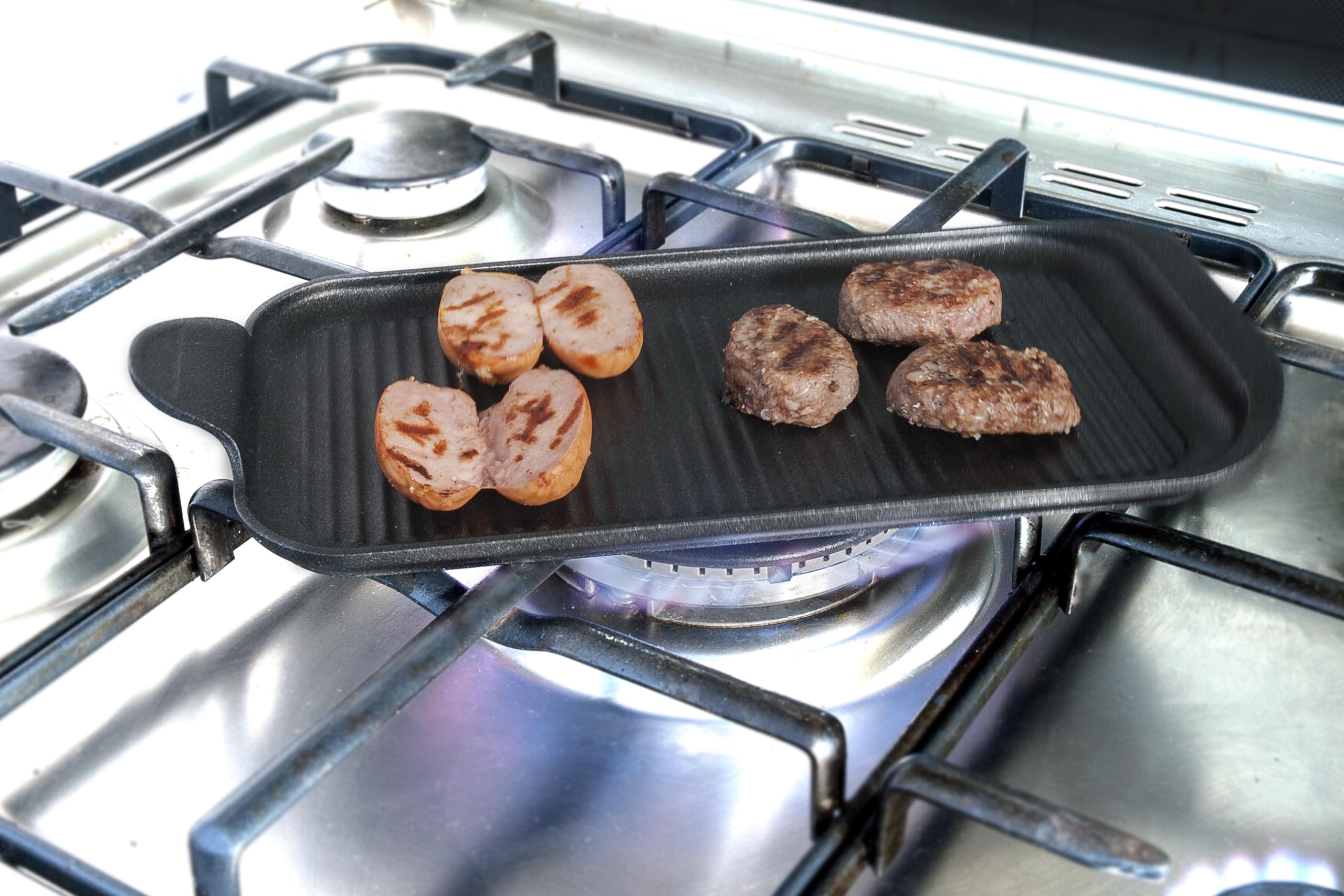 RISOLI' | EXPLORA, Fingergrill Piastra Antiaderente 32x16 cm, Griglia per Barbecue, Gas o Forno, in Alluminio Fuso Riciclato, Made in Italy