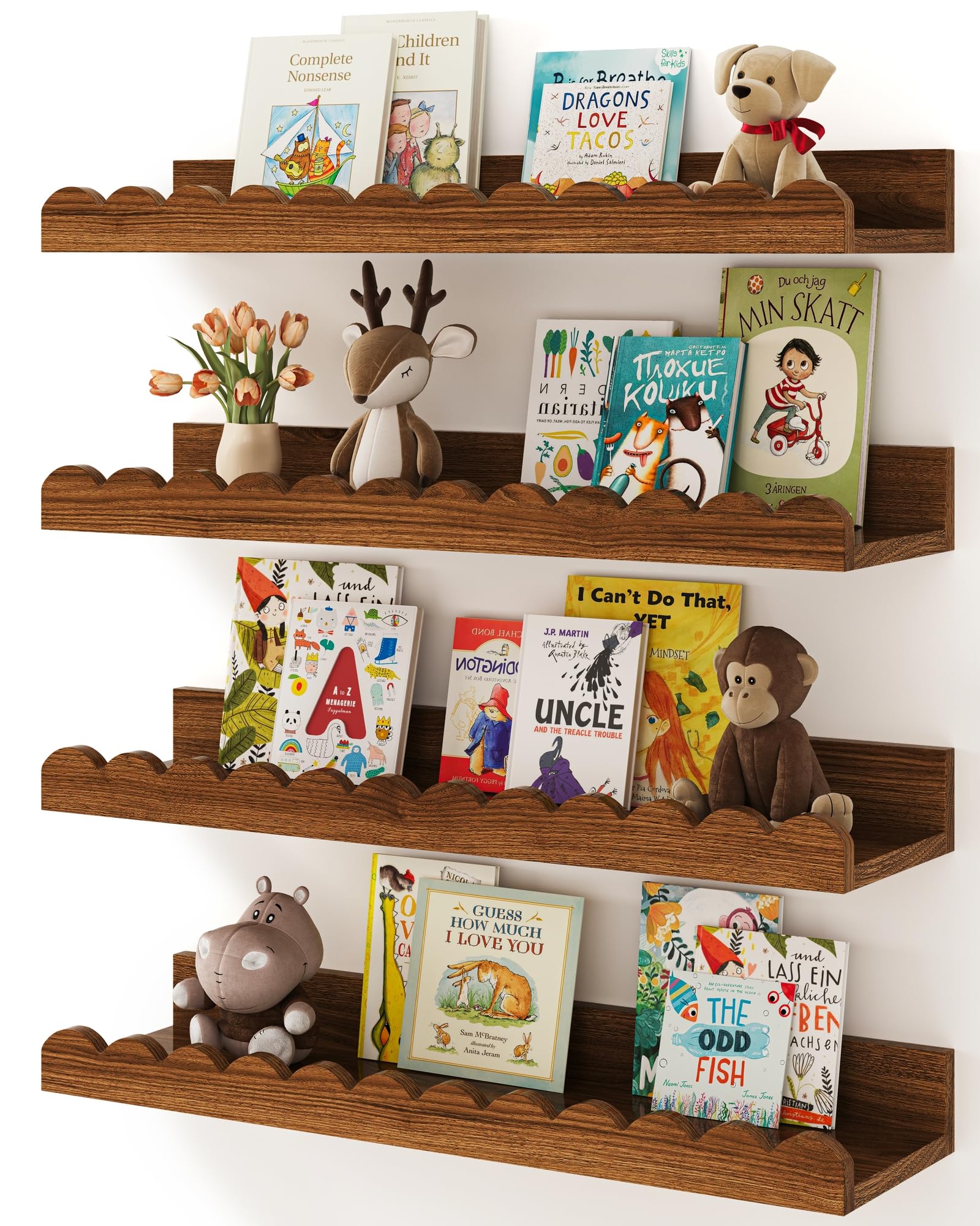 1 2 3 4 WOOD SHELF WALNUT 4点セット 新品 Amazon.com: Shario Nursery Book Shelves, 4-Pack Walnut Brown