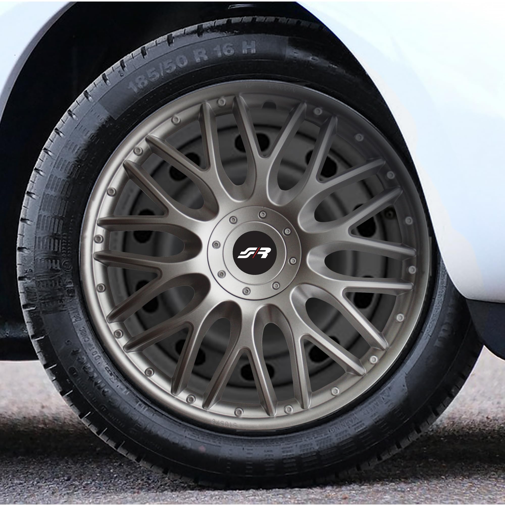 Simoni Racing ORD/16, Set 4 Copricerchi universali Orden da 16" pollici, Copriruota auto Grigio Silver