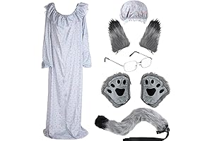 8 Pcs Halloween Men's Wolf Granny Costume Set with Granny Dress Hat,...