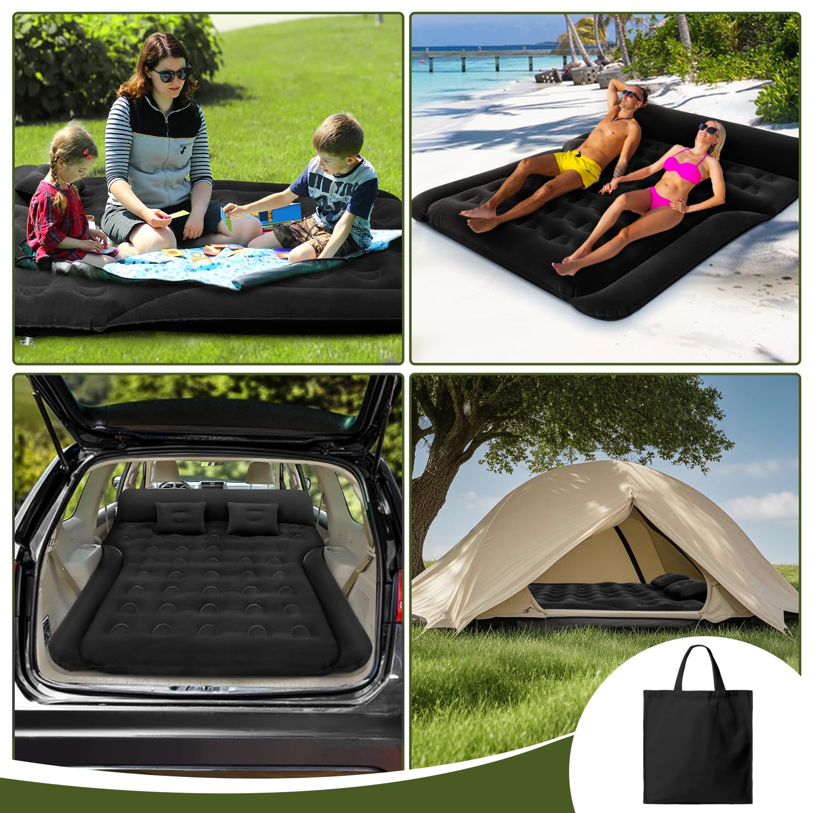 YOOHBERRYS Auto Matratze, 182 * 144cm SUV Auto Luftmatratze mit Luftpumpe, 2 Kissen, Verdickte Beflockung Aufblasbare Auto Bett Kofferraum für Camping Reisen Outdoor