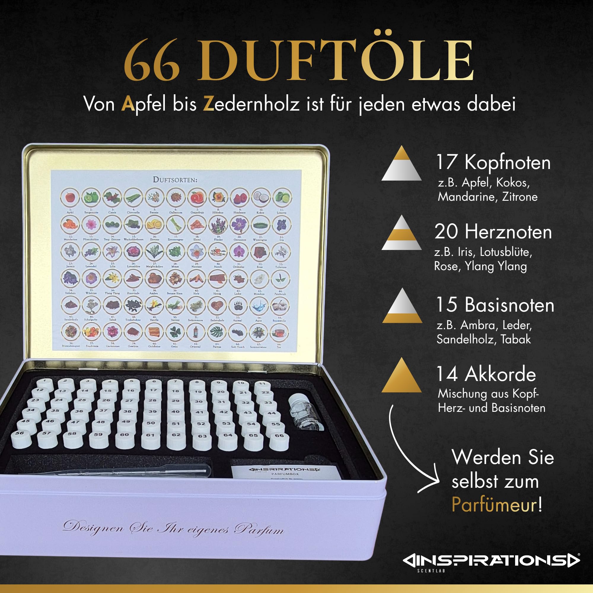 Scentlab Inspirations DIY Parfumbox – Parfüm selber machen Set (Damen und Herren) – 66 Duftessenzen – Geschenkset