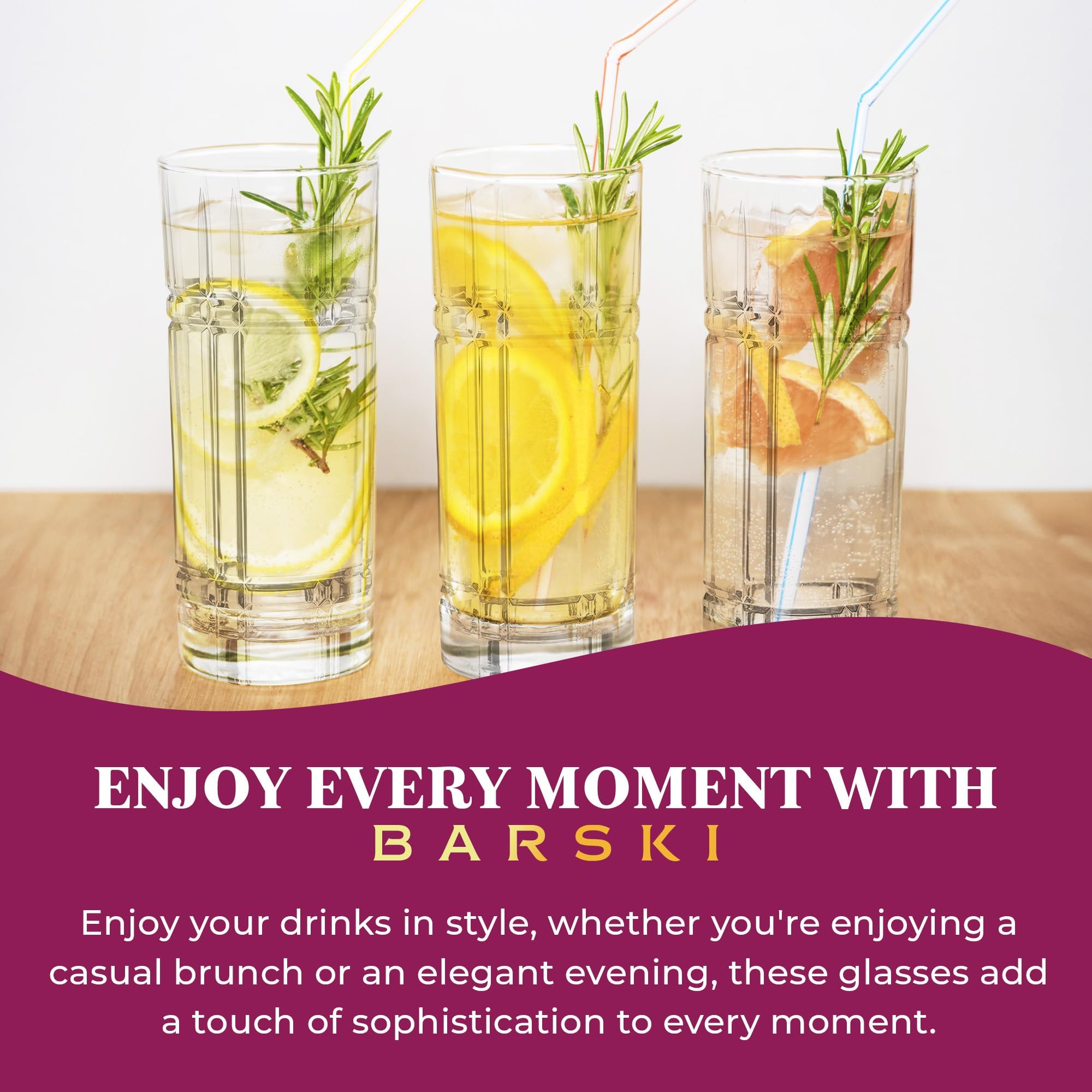 Barski Highball-Glas – Trinkgläser – 2er-Set – Hiball-Becher – Glaskristallbecher – für Wasser, Saft, Bier, gemischte Cocktails, Mojito-Glas, Tom Collins Bar Glaswaren, 340 ml, hergestellt in Europa