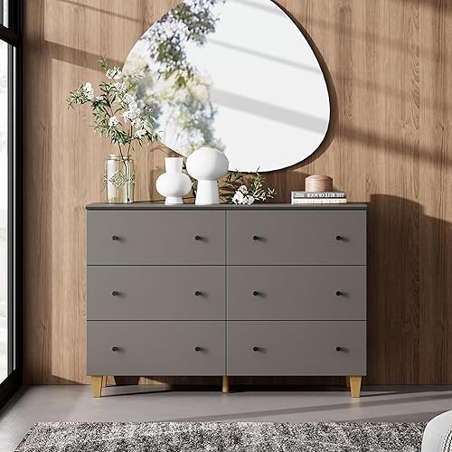 Miniatura 1 de WAMPAT Cómoda con 6 cajones para dormitorio, cómoda de madera para niños con cómoda ancha, mueble moderno organizador de almacenamiento de armario