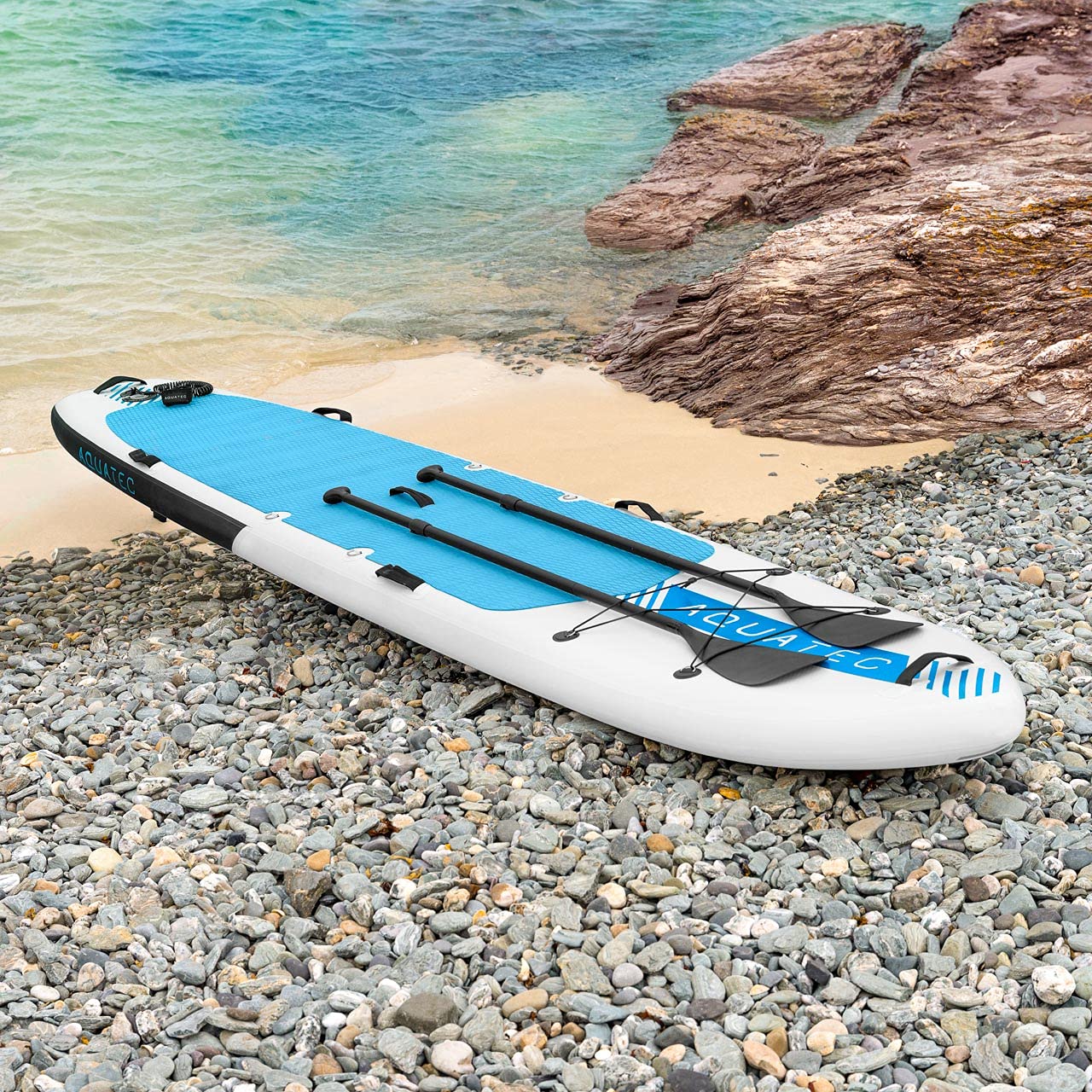 AQUATECInflatable Stand Up Paddleboard - 2/4 Person - 6" Thick - Blue, White - SUP Paddling