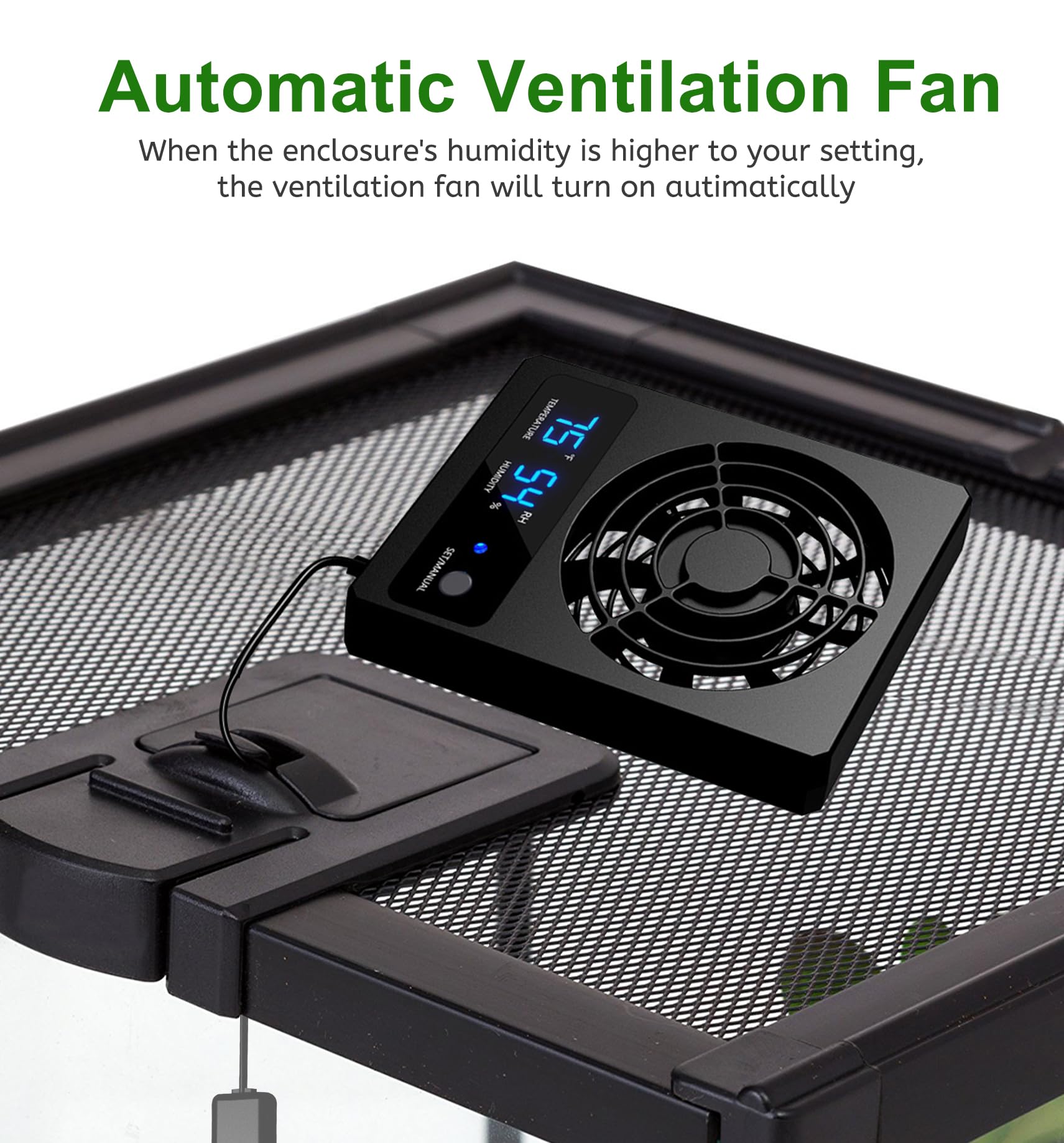 Ventilation Fan For Reptile Enclosure, Reptile Enclosure Dehumidifier with LED Display, Smart Cooling Fan for Reptile Terrarium Vivarium, Improve Air Circulation, for Amphibians, Reptiles, and Snakes - Image 2
