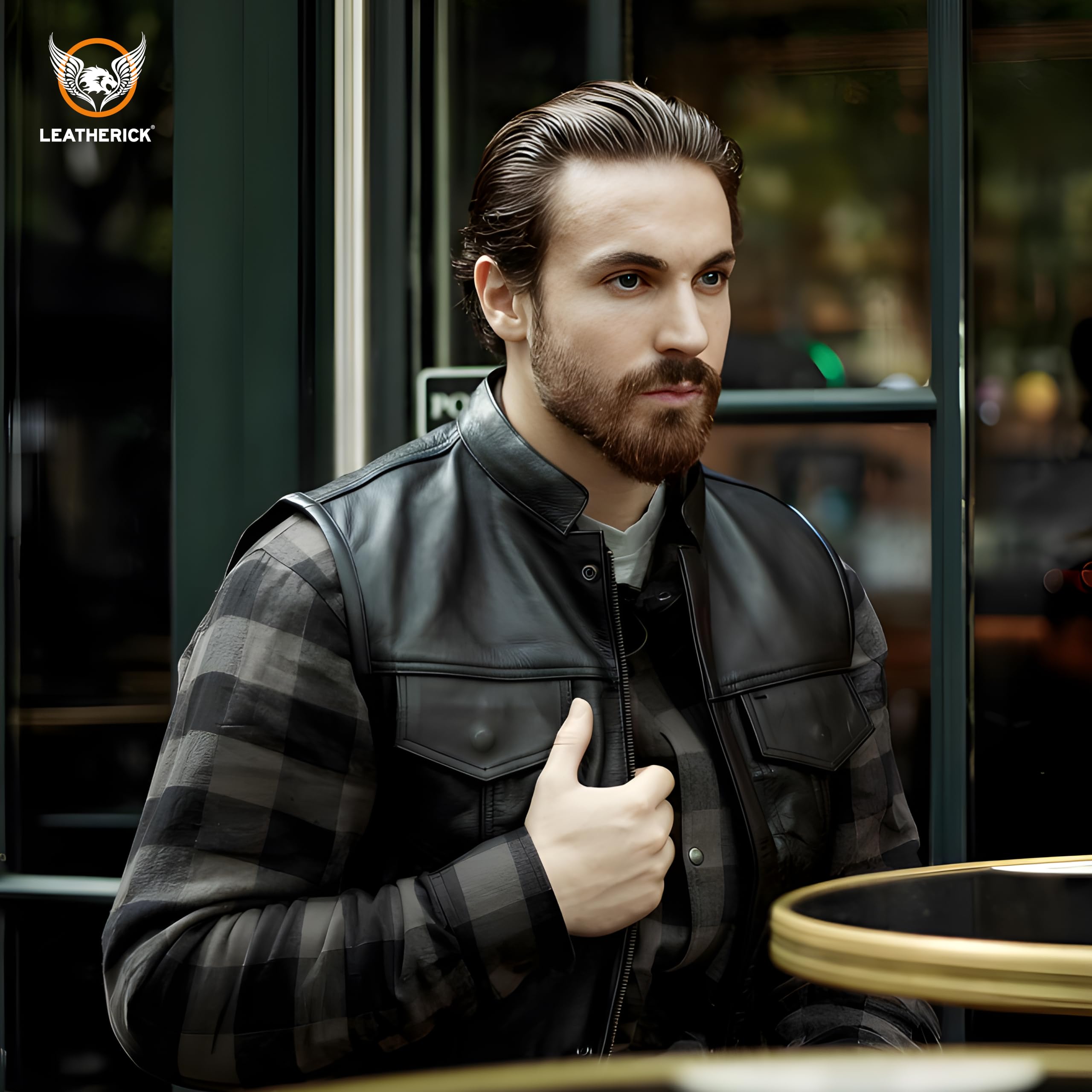 Leatherick Gilet de Moto en Cuir de Vache de qualité supérieure Anarchy pour Homme Noir