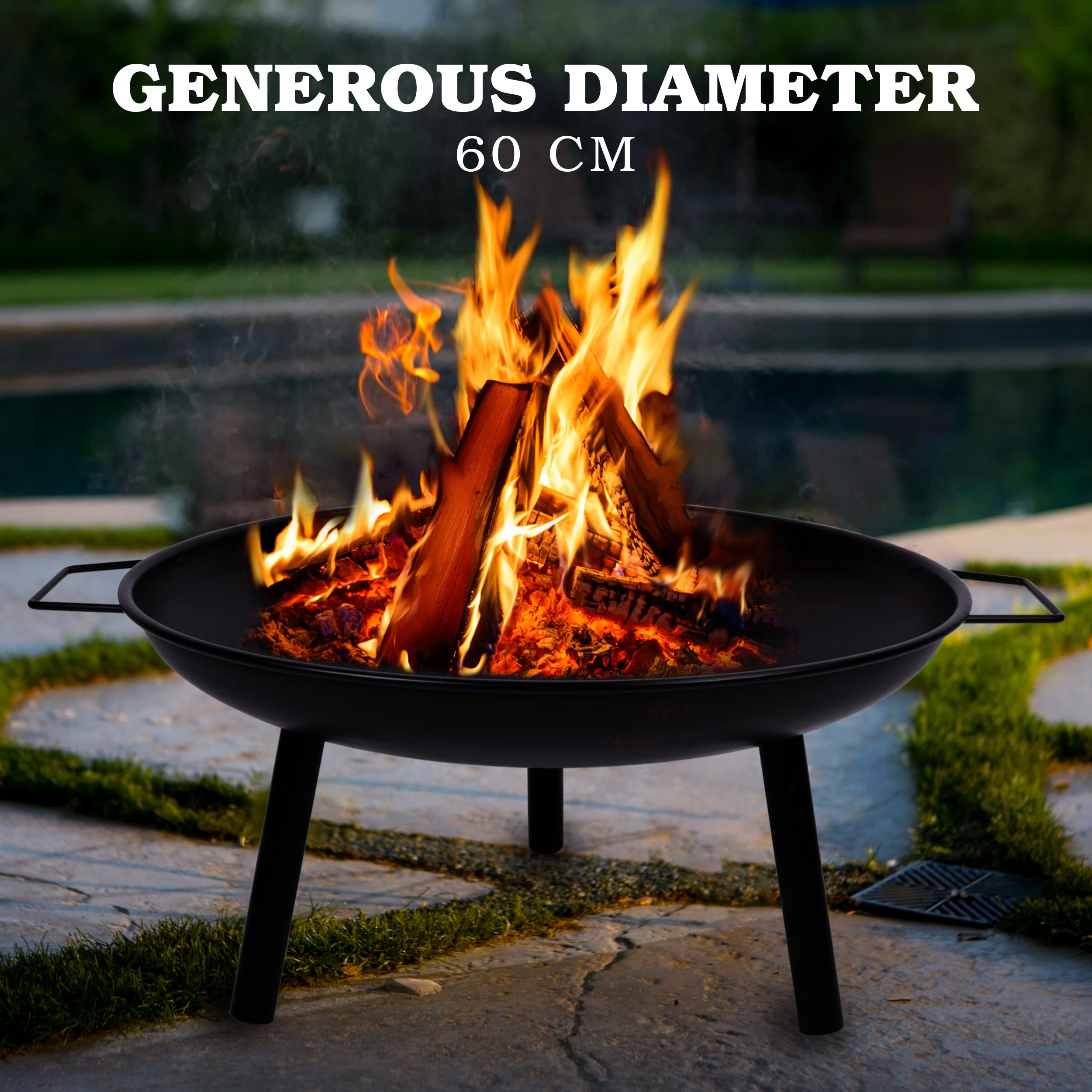 Lone Star Brasero Exterieur Ø60 cm - Incinerateur de Jardin sur Pieds - Facil a Transporter avec Poignées - Decoration Jardin et Terrasse Exterieur - Acier au Carbone