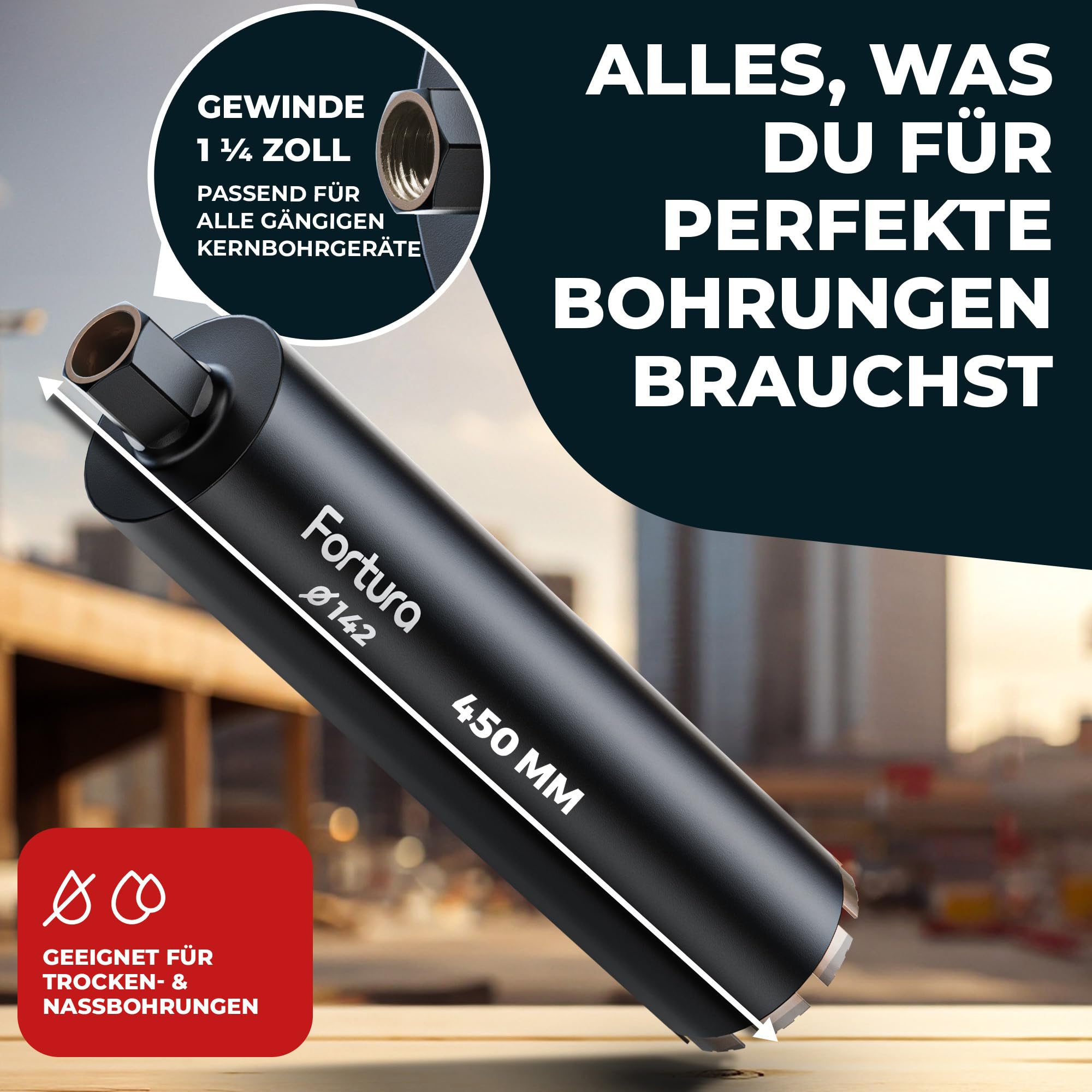 Fortura corona diamantata Ø42-182mm 400mm 1 ¼ pollici foratura a secco