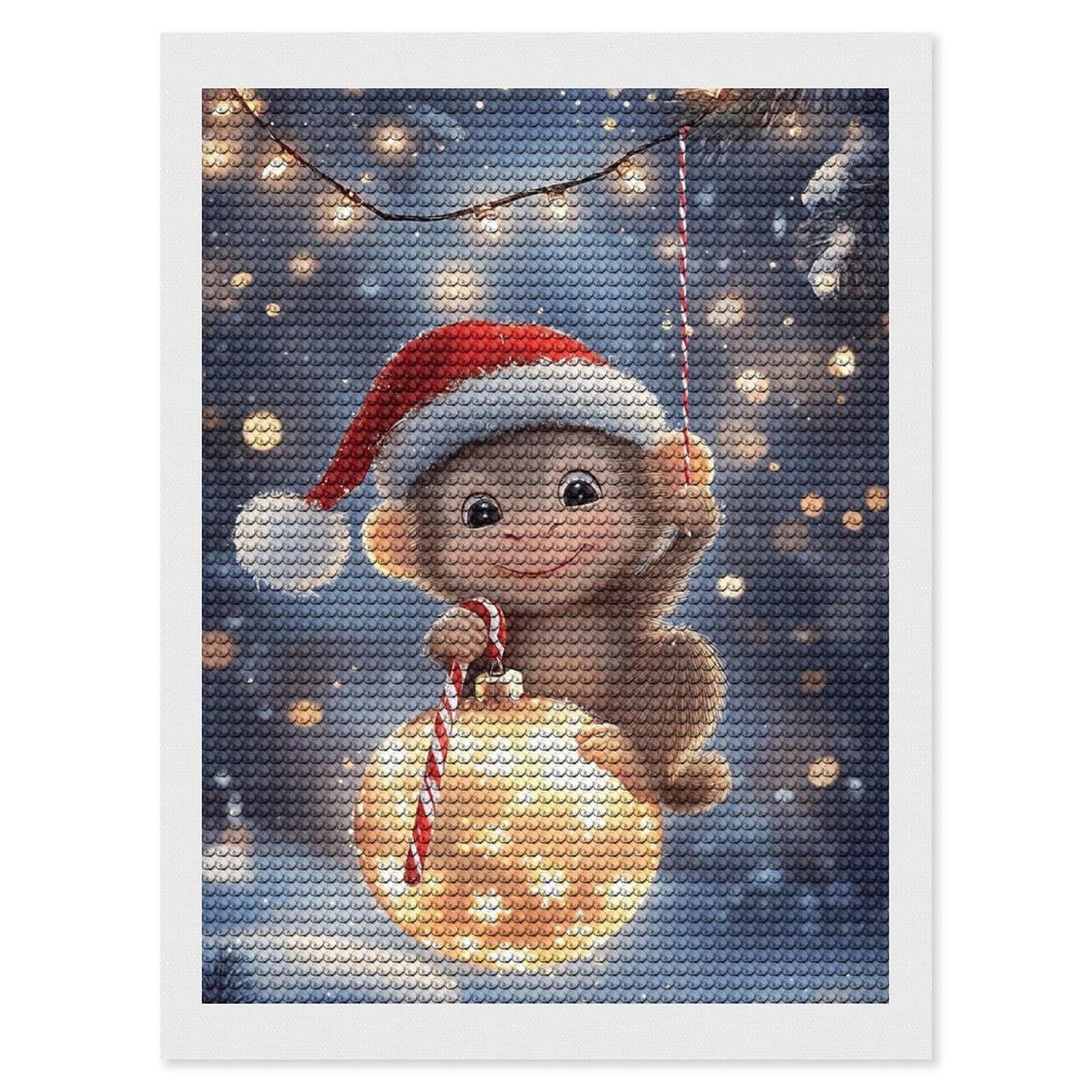 Junmoney Christmas Monkey Ornament Diamond Art Kit 12"x16", Modern Decor, for Adults, Printed Canvas, Holiday Gift Idea, Fun Craft Experience