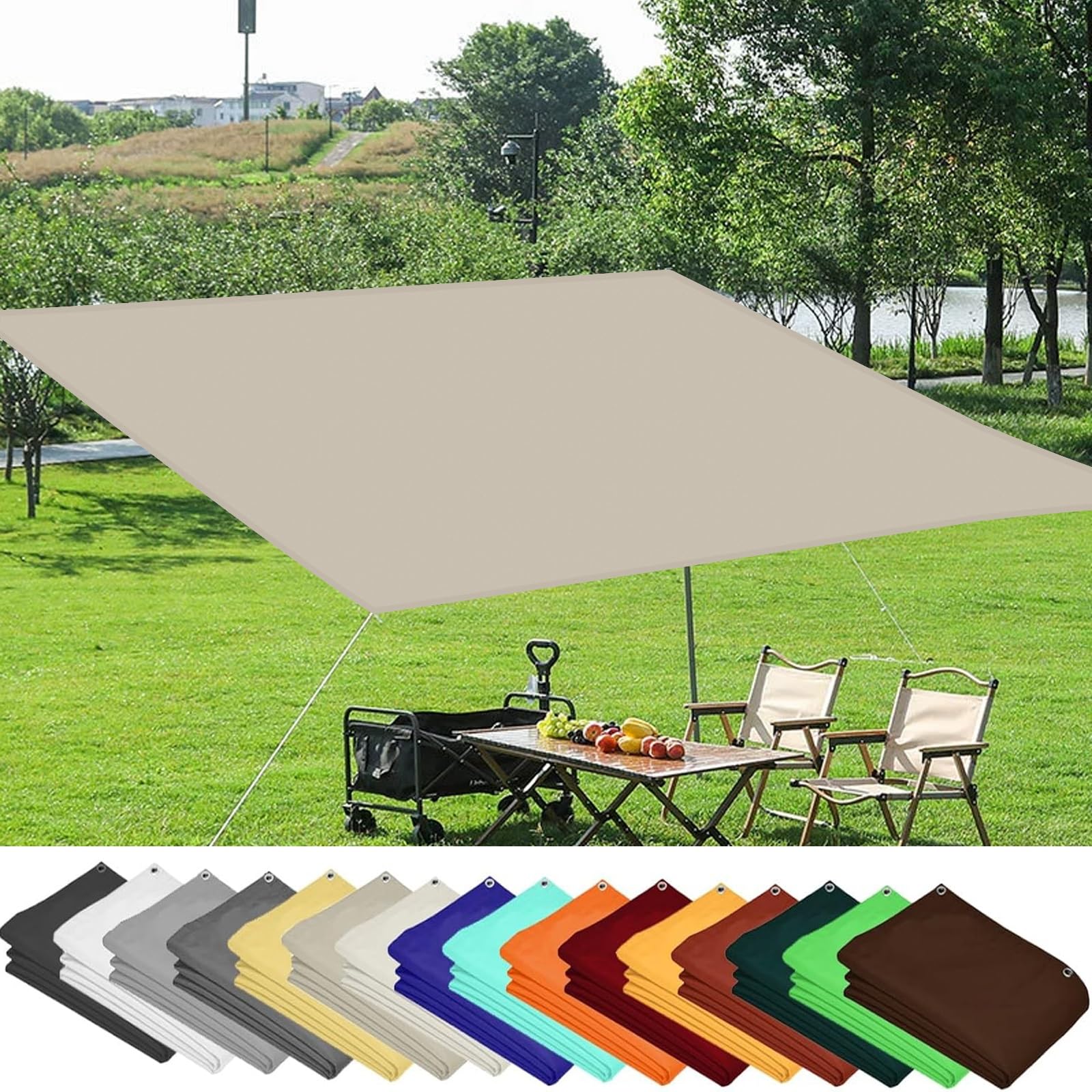 Sonnensegel Rechteck 350 x 400 cm Wasserdicht im Viele Größe Und Farben, PES Polyester Gartenmasche Schattenplane für Garten Terrasse