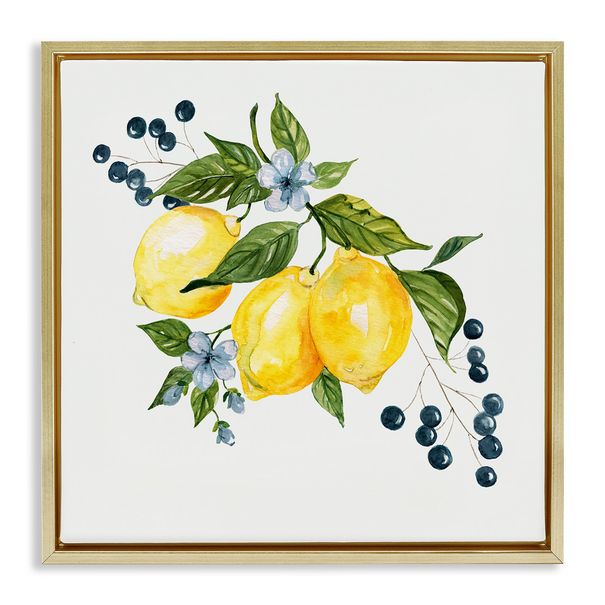 Stupell Industries Metallic Gold (Matte) 'Lemons With Blossoms & Berries'| Floating Frame Canvas Art