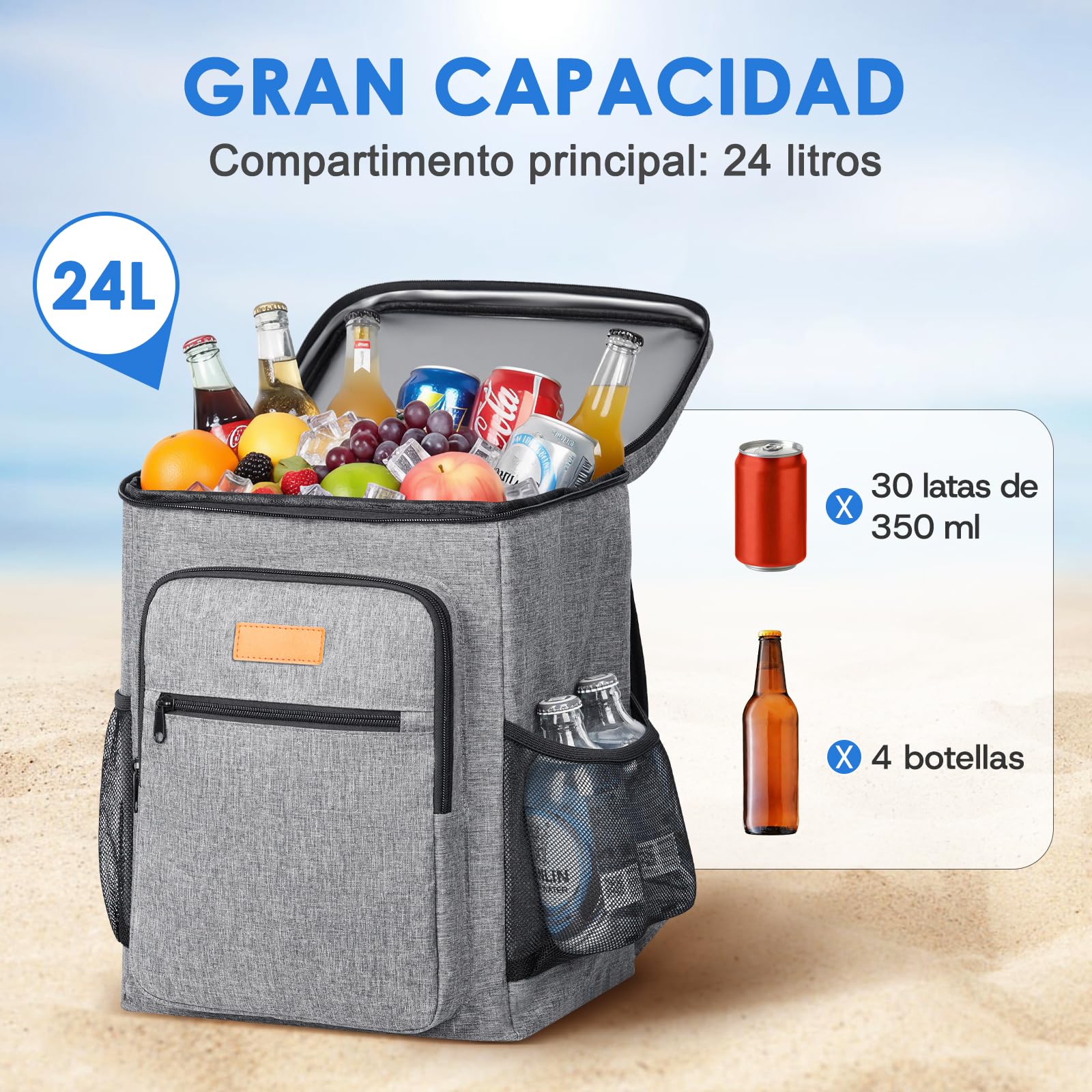 Mochila Nevera Isotérmica Bolsa Térmica Bolsa de pícnic 24L Mochila Nevera Grande Antifugas Neveras Portatil Bolsa de Picnic/Camping/Playa/Barbacoa/Viajes/Familia