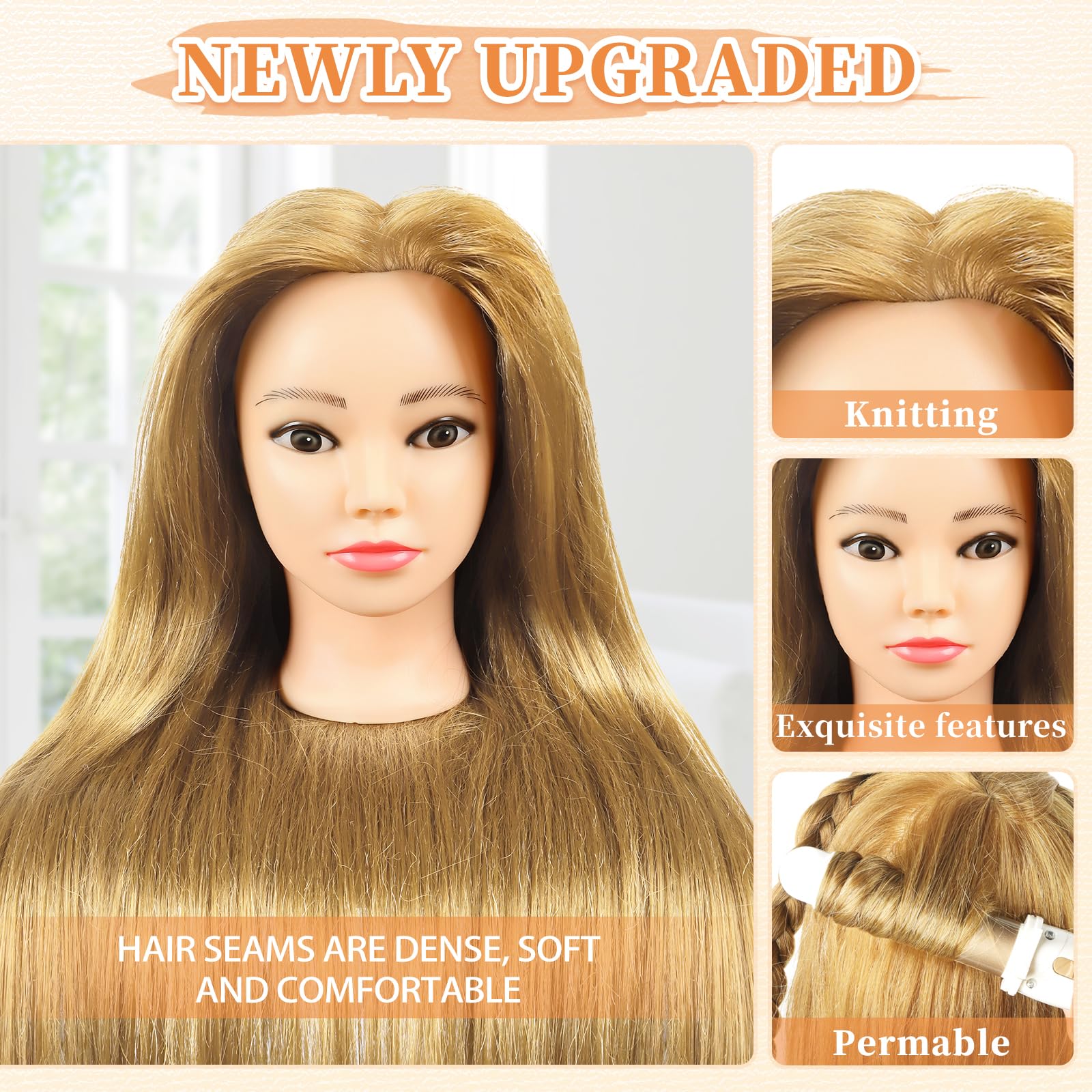 Schaufensterpuppe Kopf 26Inch Weiblich 80% Echthaar Friseur Kosmetologie Schaufensterpuppe Schaufensterpuppe Ausbildung Kopf Haar Puppe Kopf mit Tischklemme Halter (27#, 26Inch)