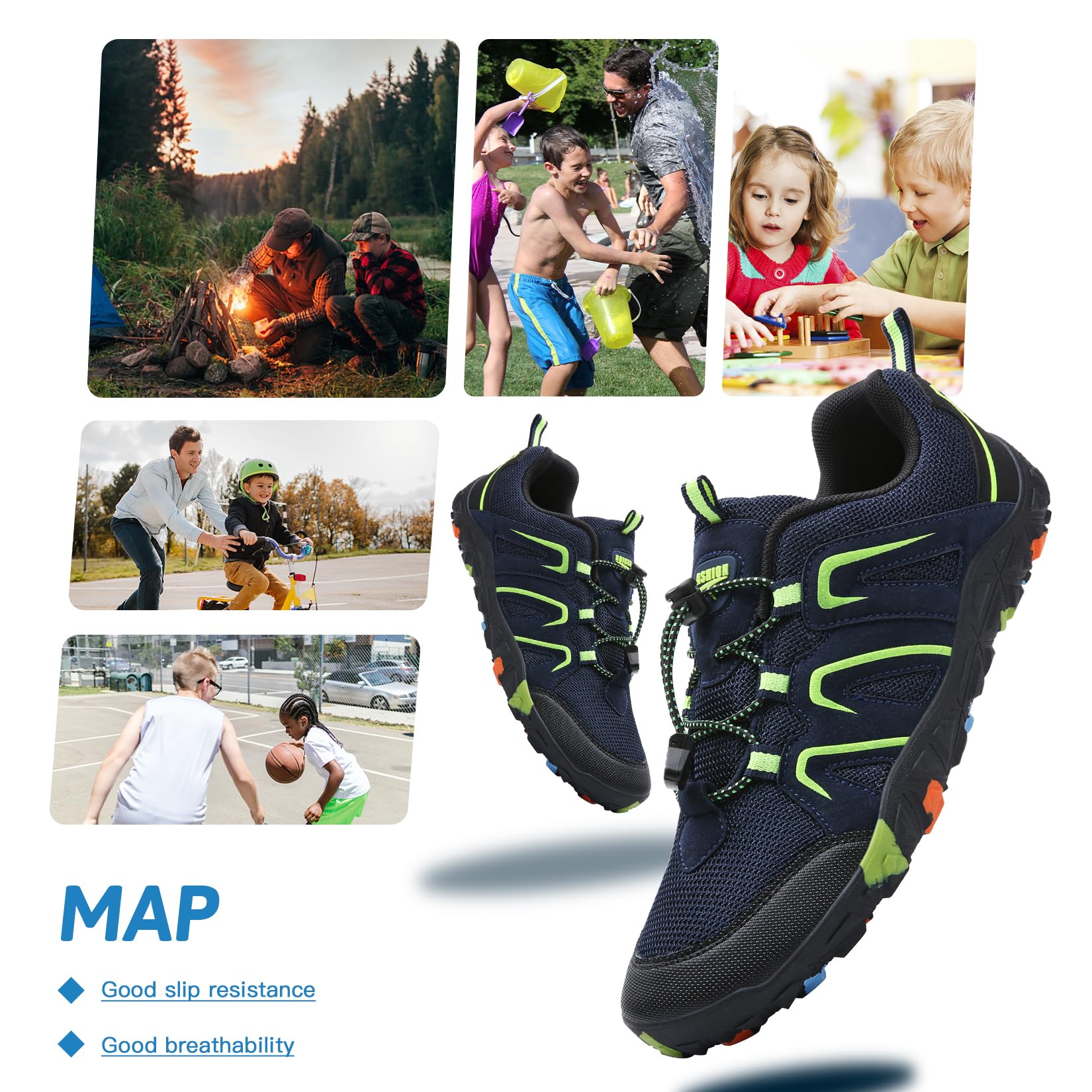 Chaussures Randonnée Garçon Chaussures de Trail Enfant léger Antidérapant Marche de Trekking Outdoor(N Azul Verde,34 EU)