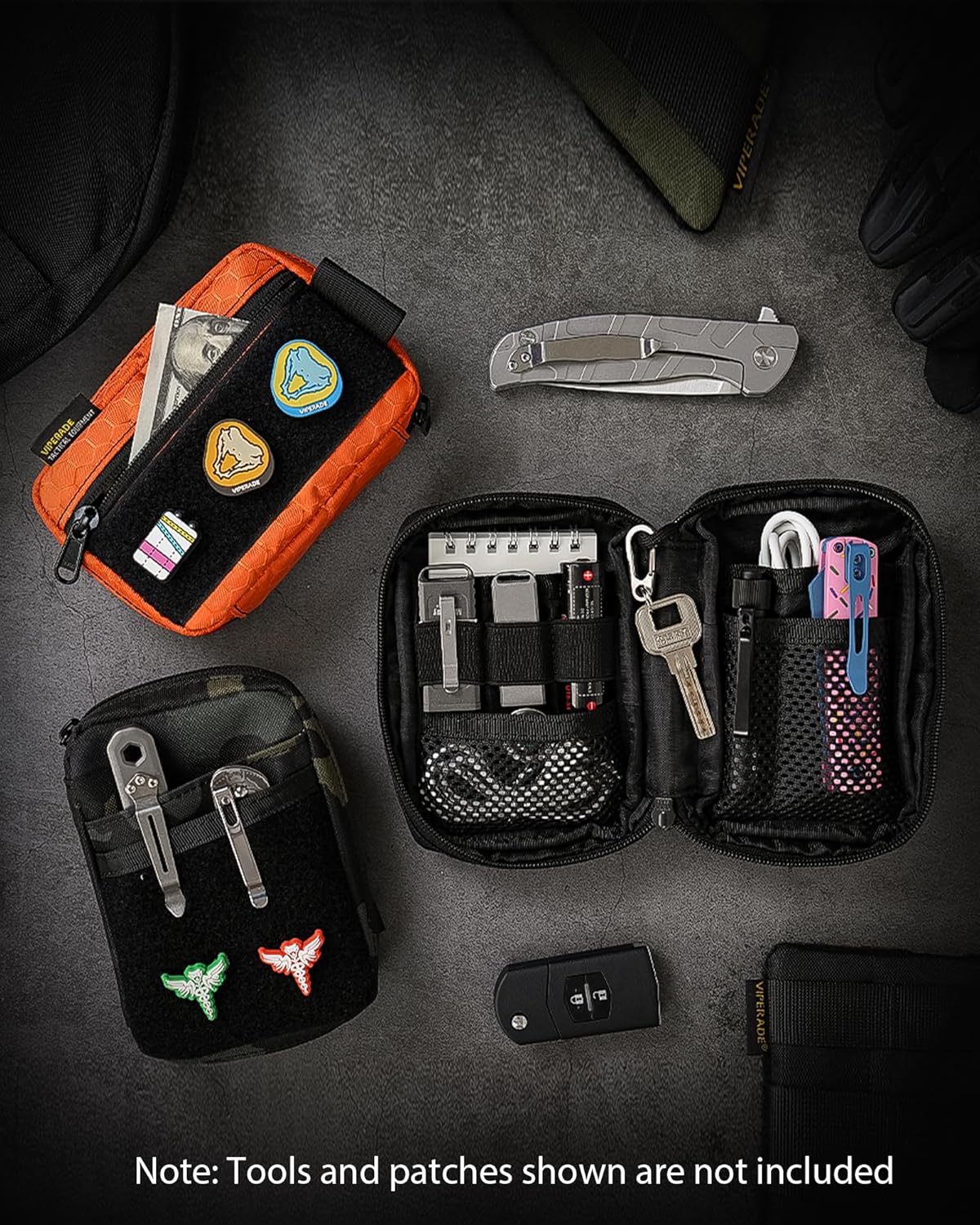 VIPERADE VE26 EDC Pouch Organizer with 11 Compartments, Small Tool Pouch with DIY Patches Area, EDC Pocket Organizer for Mutitools - Image 8