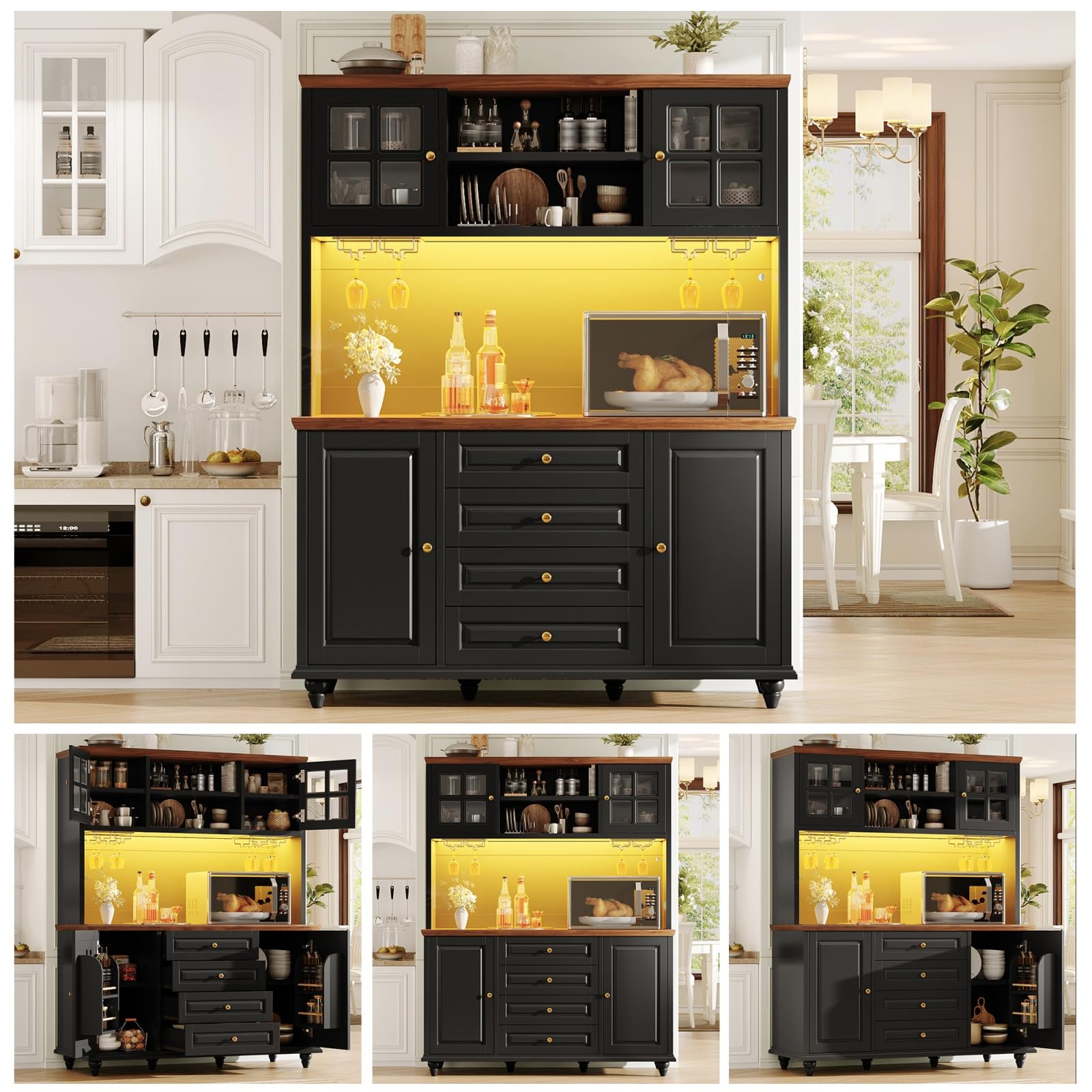 Mobile Cucina con Illuminazione a LED e Piano di Lavoro, Buffet Top Cucina