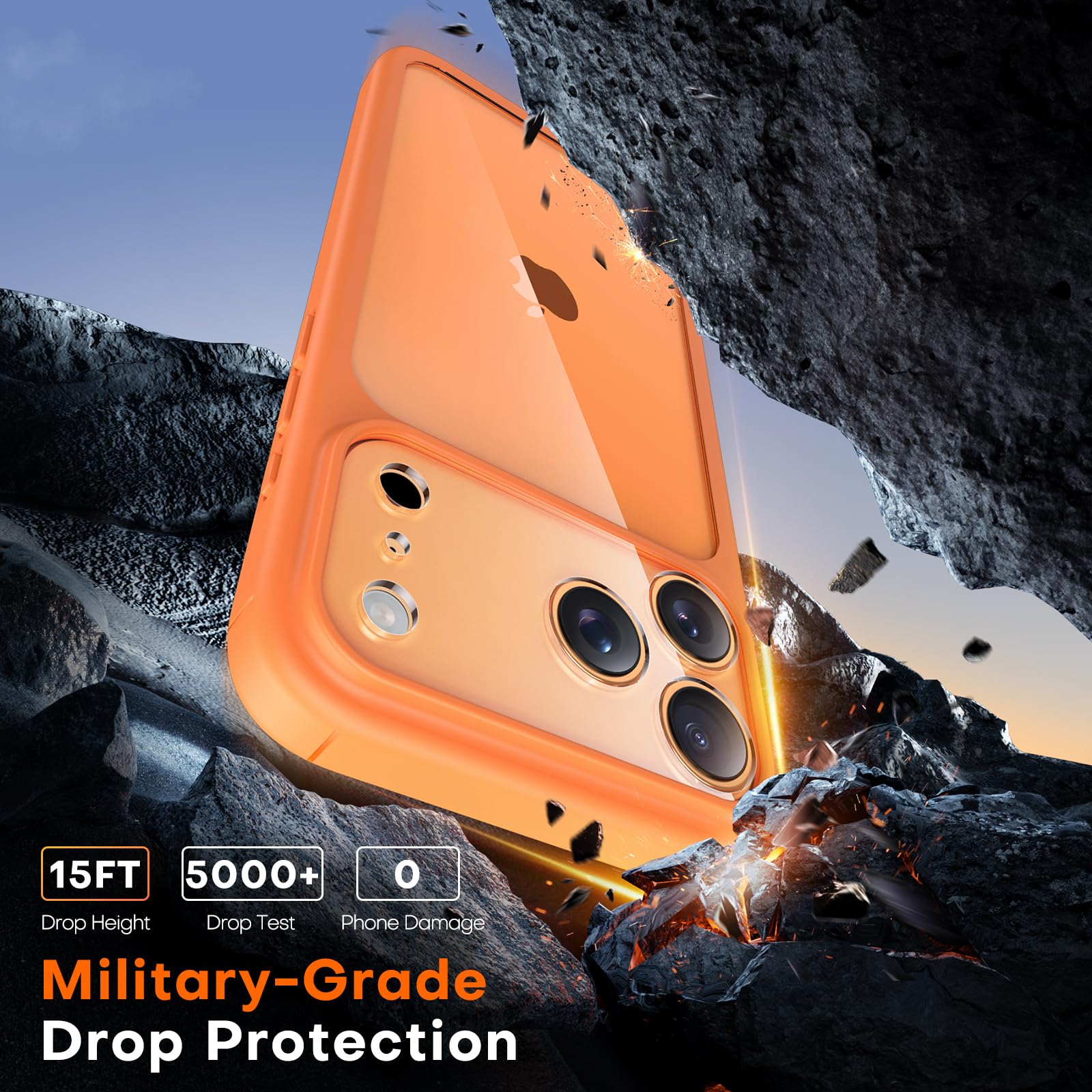 TAURI Cover per iPhone 17 Pro Max con Pellicola in Vetro Temperato,Protezione Completa della Fotocamera,Custodia per Sottile Antishock, Anticaduta - Arancione