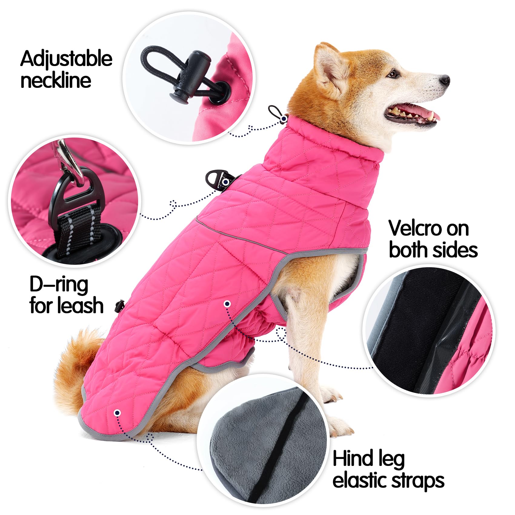 HEYWEAN Caldo Cappotto Impermeabile Giacca Invernale Foderata in Pile Riflettente con D-Ring Cappotti e Giubbotti per Cani Taglia Piccola Media Grande