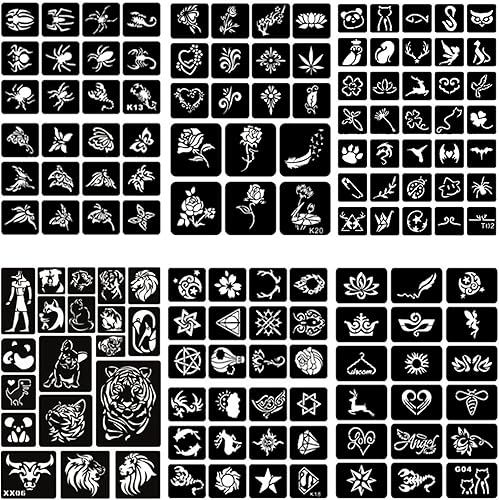 Miniatura 2 de Kit de plantillas de tatuaje de henna reutilizable para niñas y niños, más de 423 plantillas de tatuaje, plantilla de tatuaje con aerógrafo con