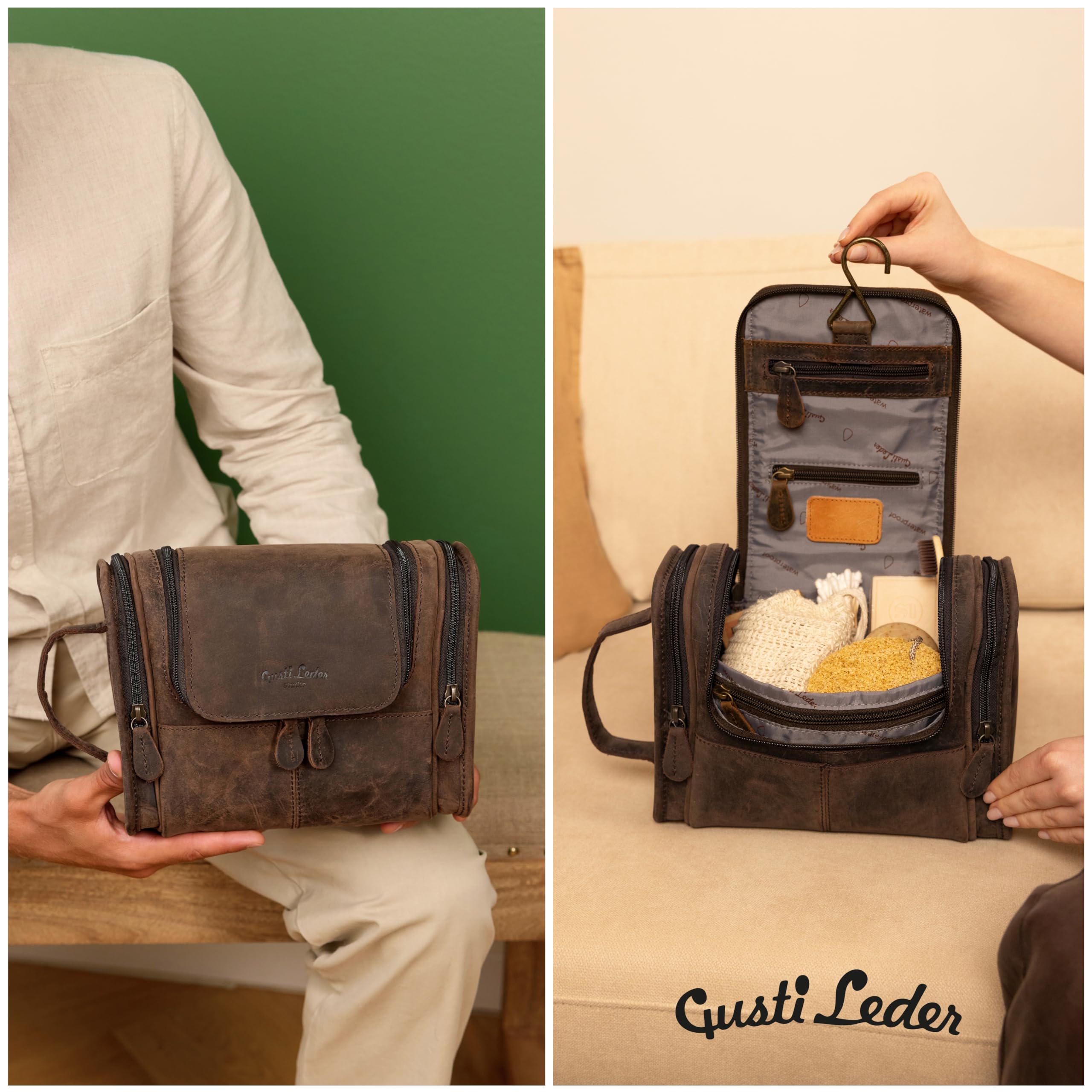 Gusti Leder Studio Chester Neceser de Cuero Bolsa de Viaje Impermeable Bolso para Cosméticos Maquillaje Make Up Utensilios Accesorios 2H30-20-4wp