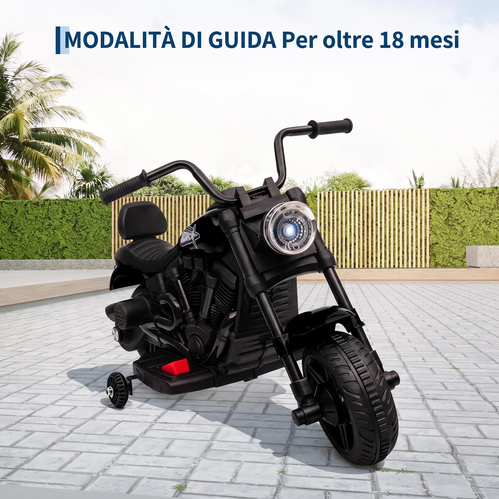 Garvee Moto Elettrica Per Bambini 6 V 4,50 Ah Con Ruote Stabilizzatrici Nero