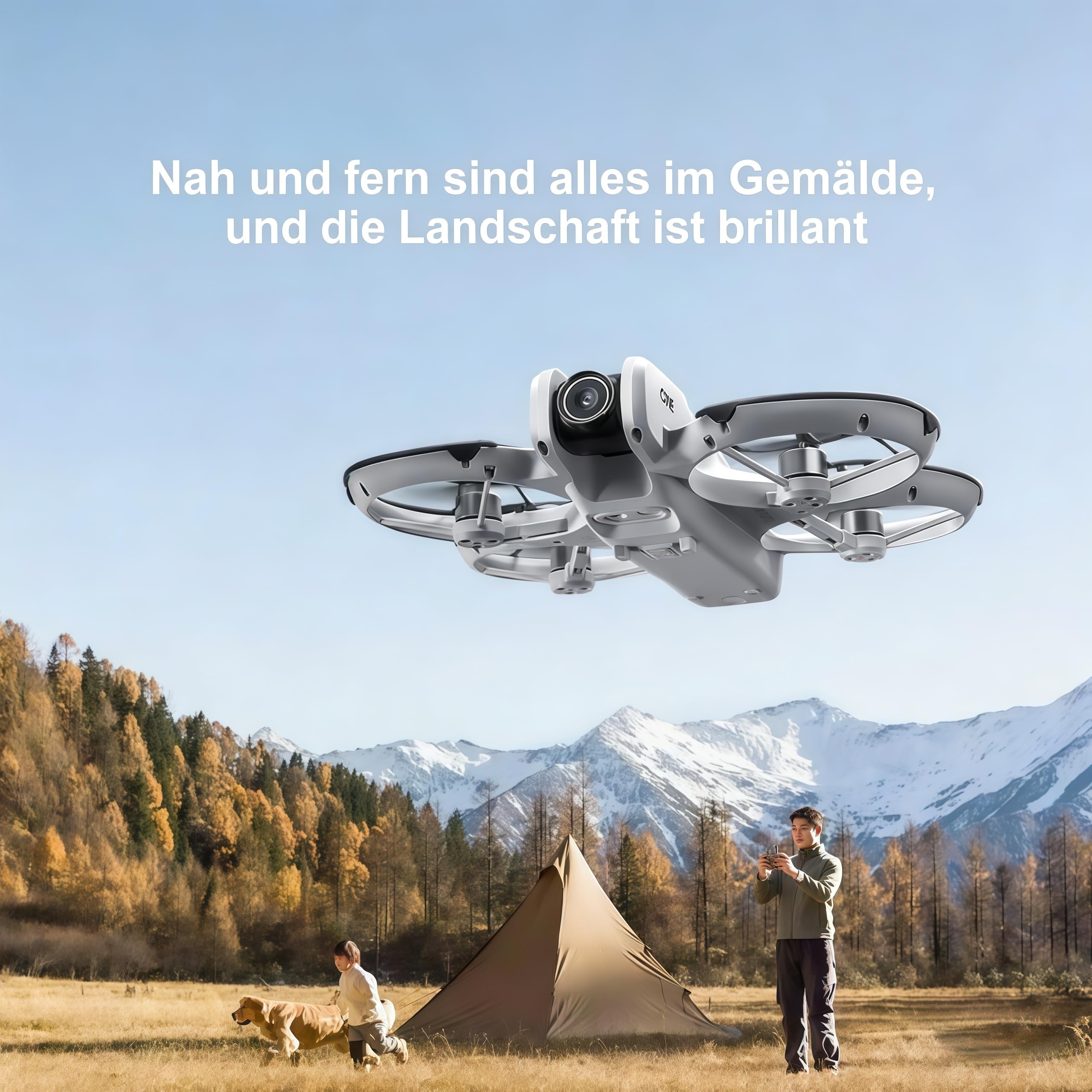 RC Drohne mit Dual Kamera, Propellerschutz für mehr Sicherheit, LED Beleuchtung – Bürstenloser Motor, Höhenhold, One-Key Start/Landung, Headless Mode, 3D-Flips, 3 Speed Modi, 2 Akkus – für Einsteiger