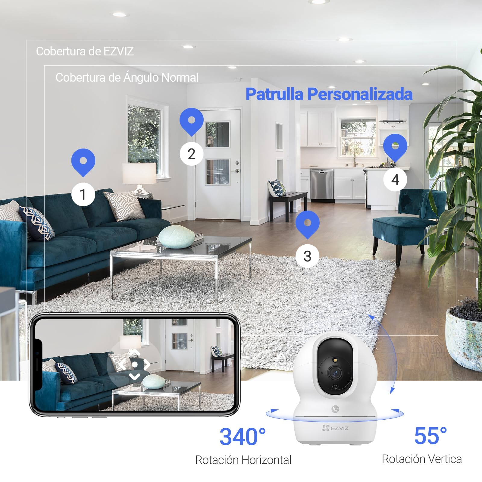 EZVIZ 2pk CP1 2K Camara Vigilancia WiFi Interior con Seguimiento Automático, Cámara IP Domicilio WiFi 360° para Bebe con Visión Nocturna Color, Detección Humana, Llamada Bidireccional, Soporta 512GB