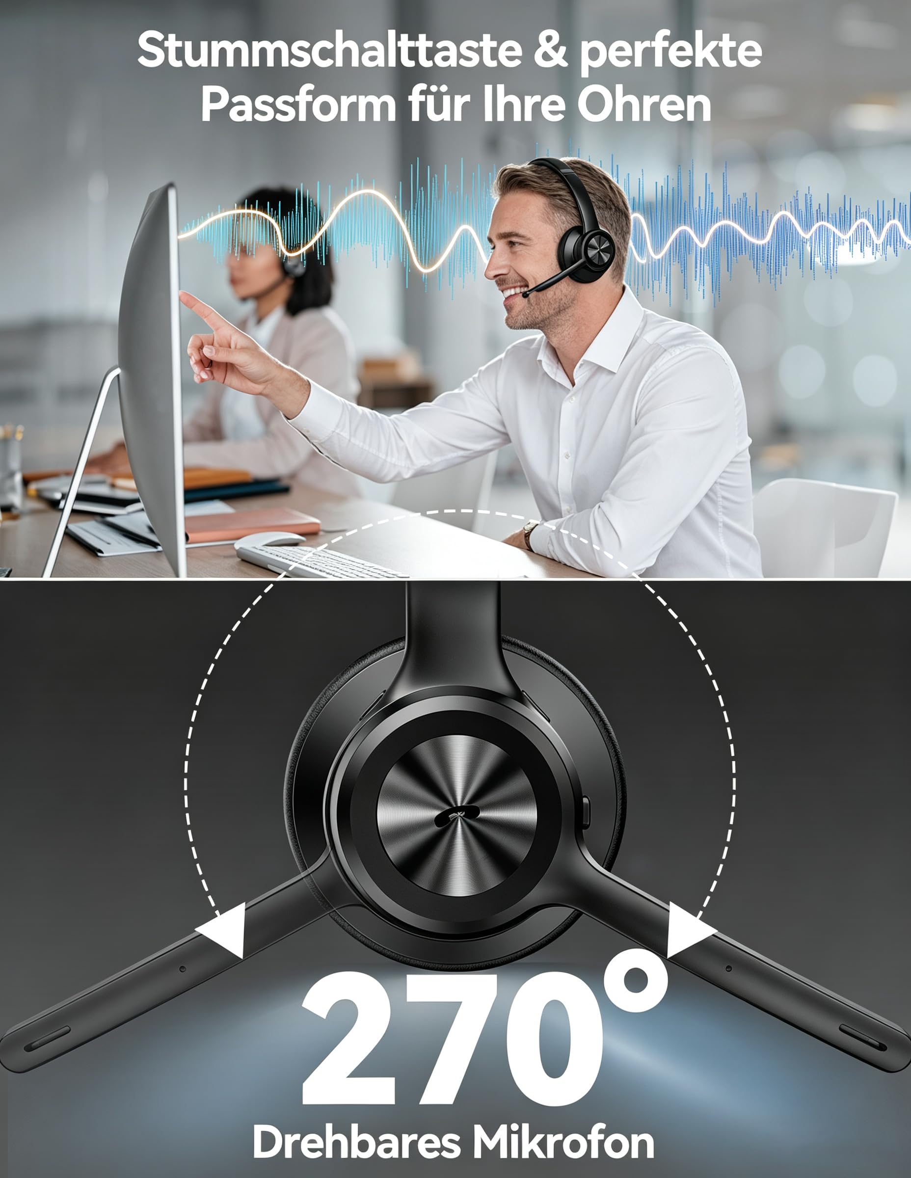 TECKNET Bluetooth Headset mit Mikrofon, Noise Cancelling und USB-Dongle