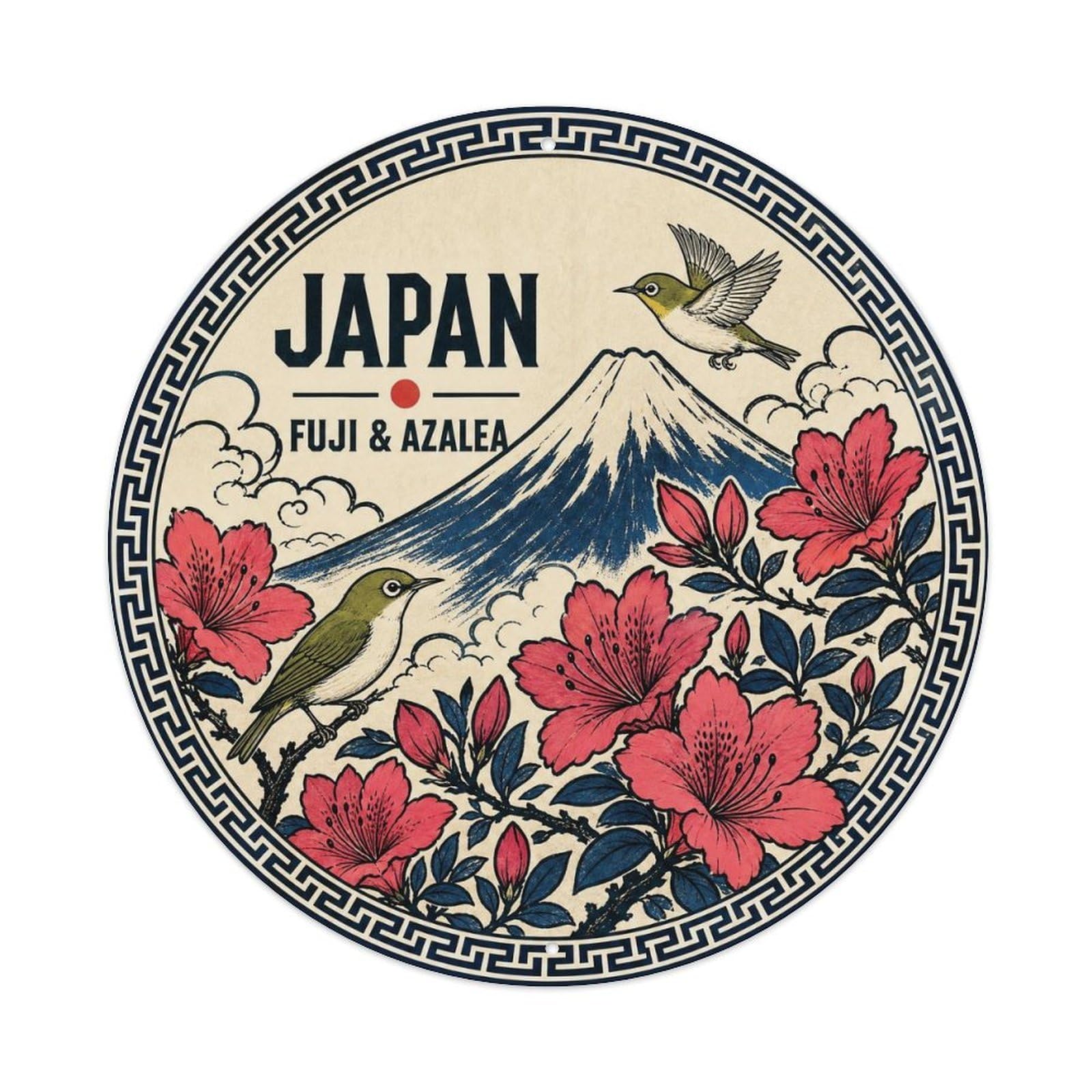 Olyhtr 8X8inch Classic Style Edo Japan Fuji Azalea Ceramic Folk Pattern Metal Tin Sign