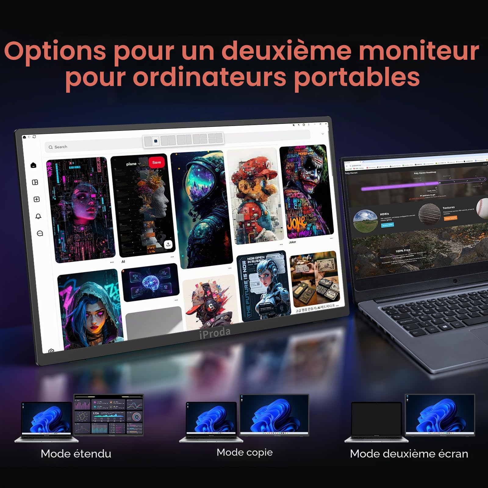 Moniteur de Jeu Portable 18,5 Pouces, 120 Hz, Full HD 1080p, USB-C et Mini HDMI, 100% sRGB, VESA 75 x 75, écran Externe pour Ordinateur portable/PC/PS4/PS5/Switch/Xbox