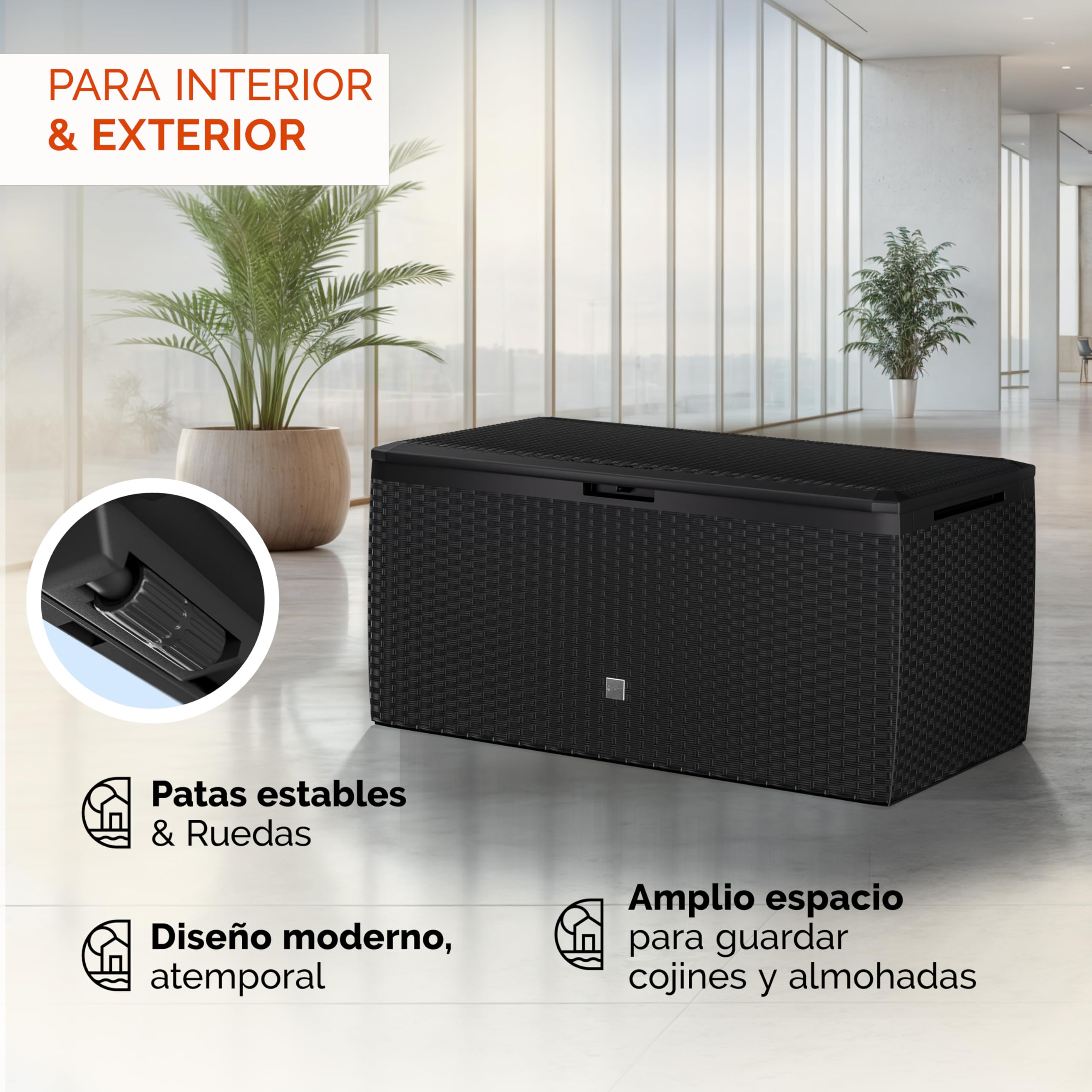 Casaria® Arcón Jardín Exterior Baúl Almacenaje 290L con 6 Ruedas Asas Resistente Intemperie Rayos UV Caja Cojines 117x47x60cm Antracita