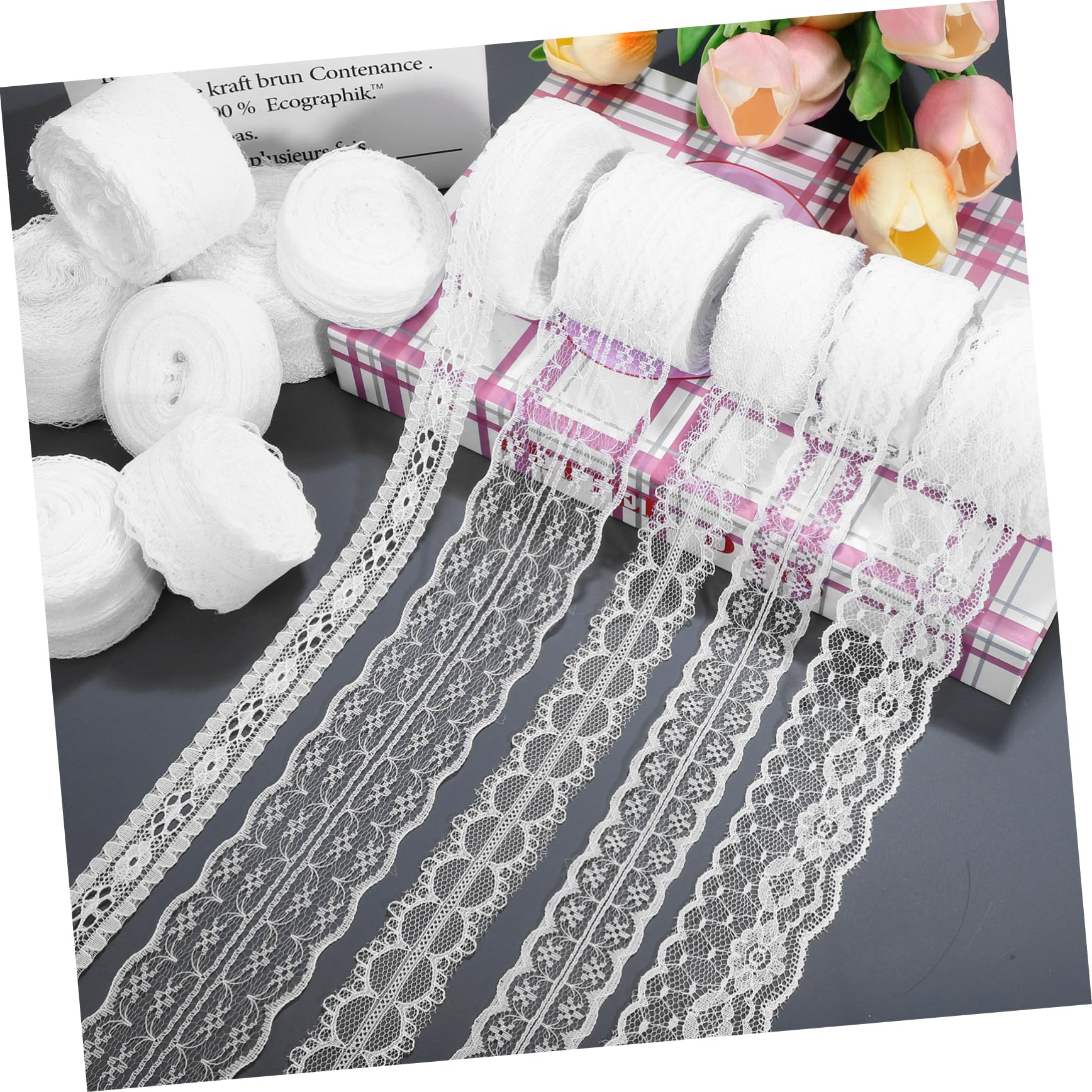12rollos Cinta De Encaje Blanca Cintas De Encaje Para Manualidades Para Flores y Envolver Regalos
