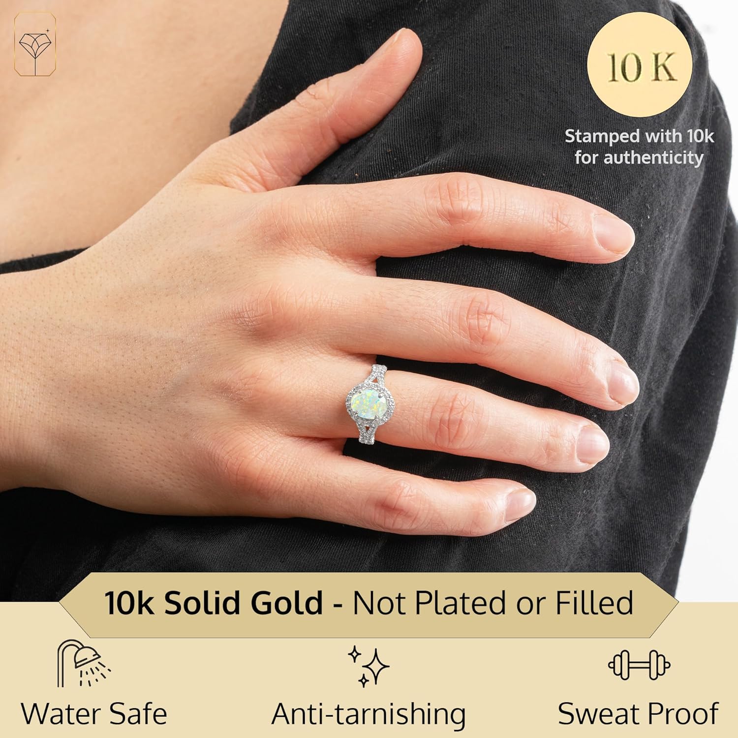 MAX + STONE Solid 10K Gold Oval Cut Gemstone Rings for Women | Anti Tarnishing Halo Birthstone Rings | Real 10kt Gold Cocktail Ring with Gift Box in Sizes 6 to 8 - Image 3