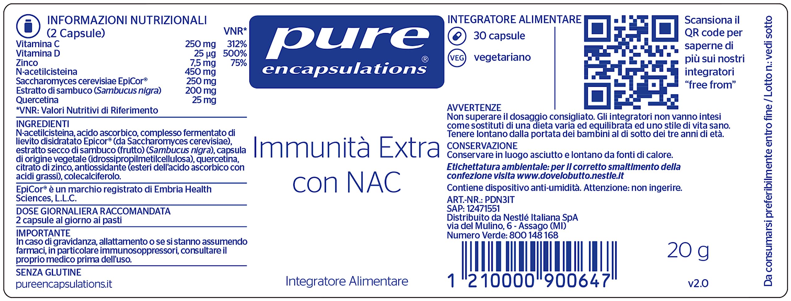 Pure Encapsulations - Immunità Extra con NAC – Integratore con Vitamine, NAC, Quercetina ed Epicor – Difese Immunitarie – 30 Capsule
