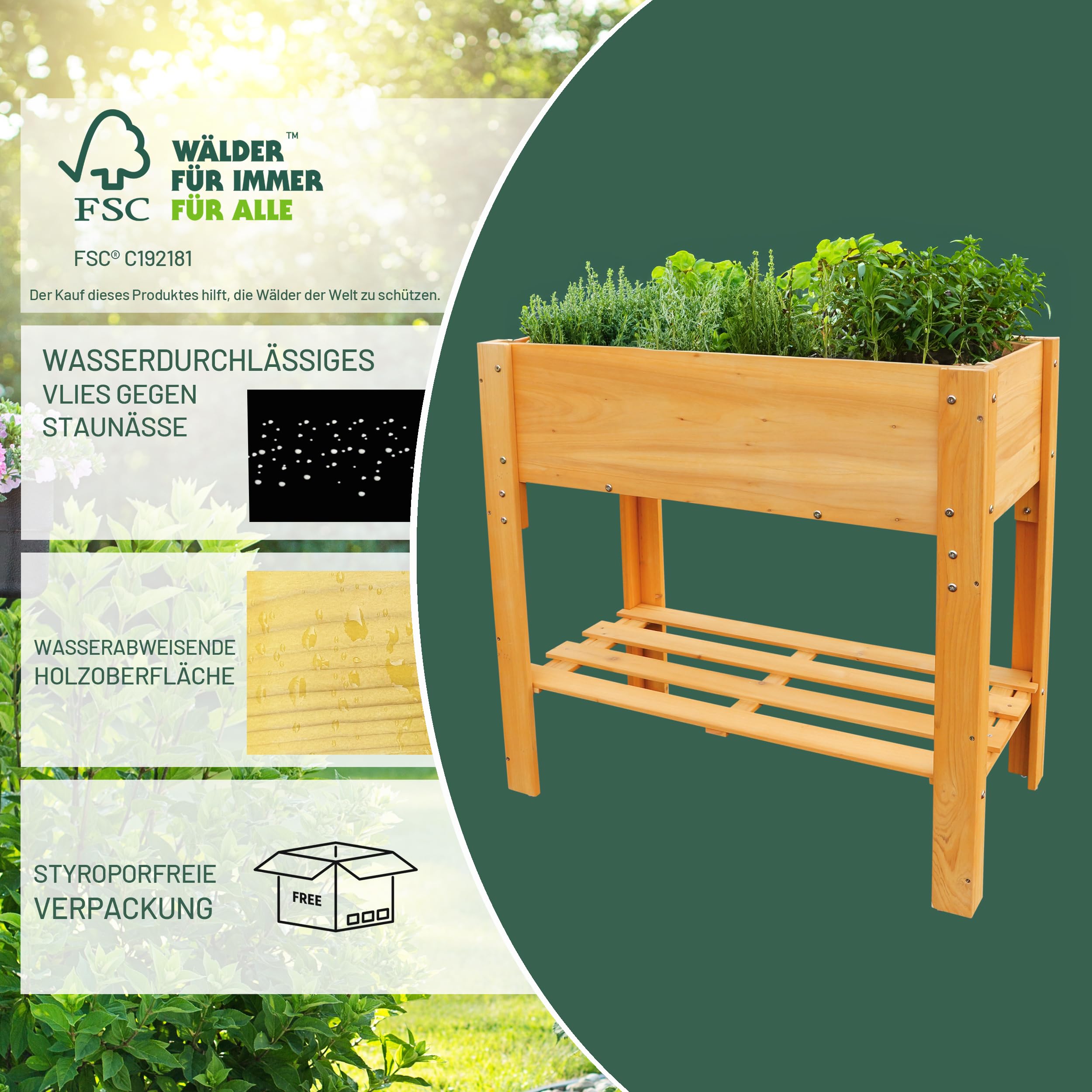 Habau 2854 Verhoogd Bloembed Met Legplank, 119 X 57 X 90 Cm, Geel